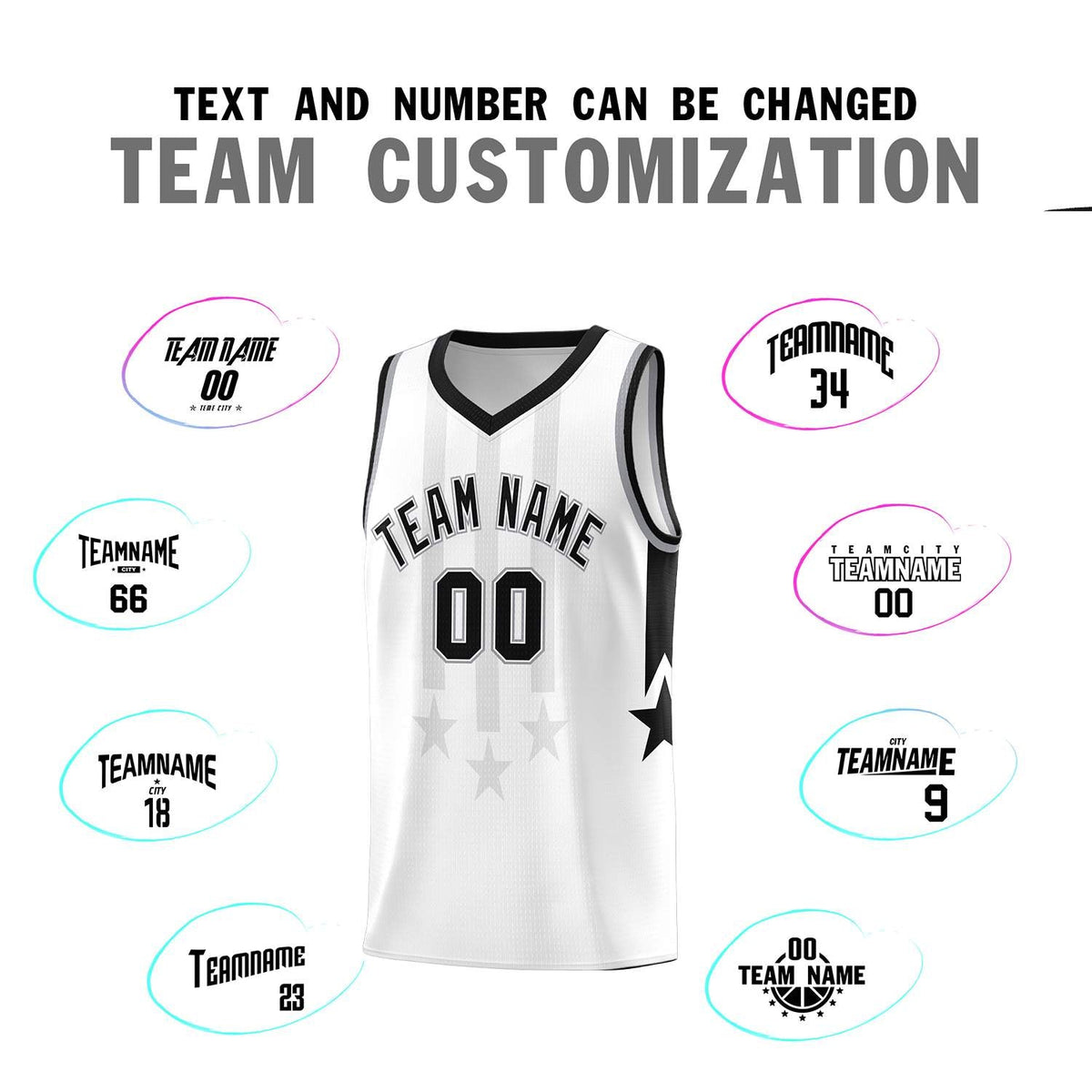 Custom White Black and Gray Gradient Star Graffiti Pattern Sports Uniform Basketball Jersey