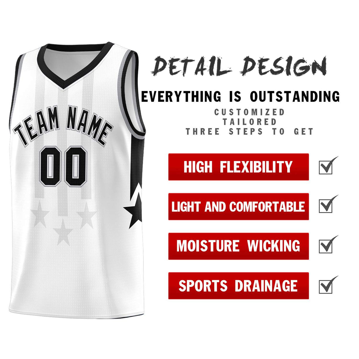 Custom White Black and Gray Gradient Star Graffiti Pattern Sports Uniform Basketball Jersey