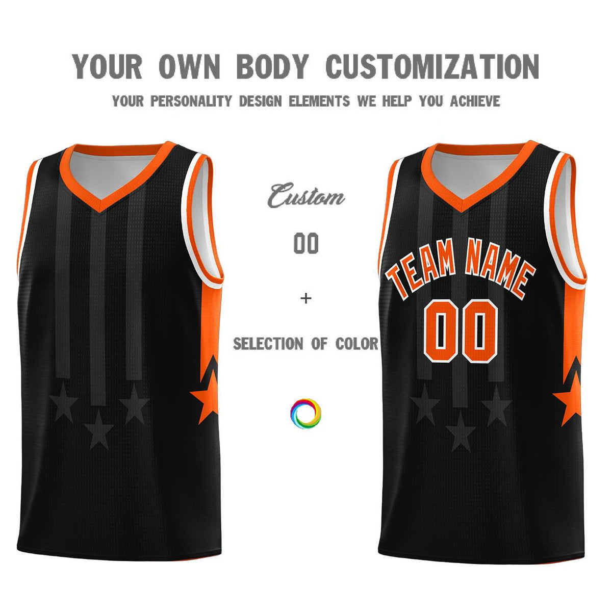 Custom Black Orange and White Gradient Star Graffiti Pattern Sports Uniform Basketball Jersey