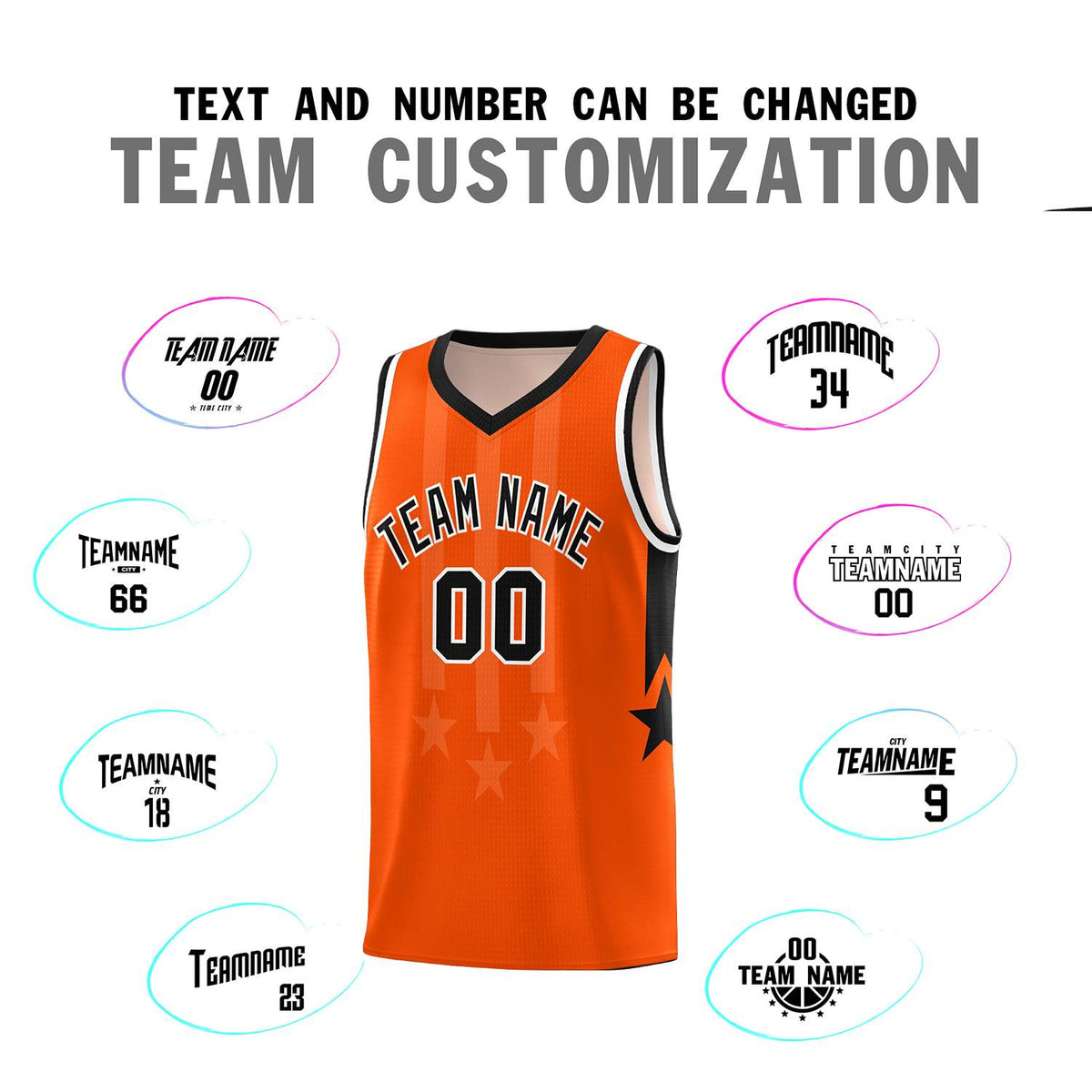 Custom Orange Black and White Gradient Star Graffiti Pattern Sports Uniform Basketball Jersey