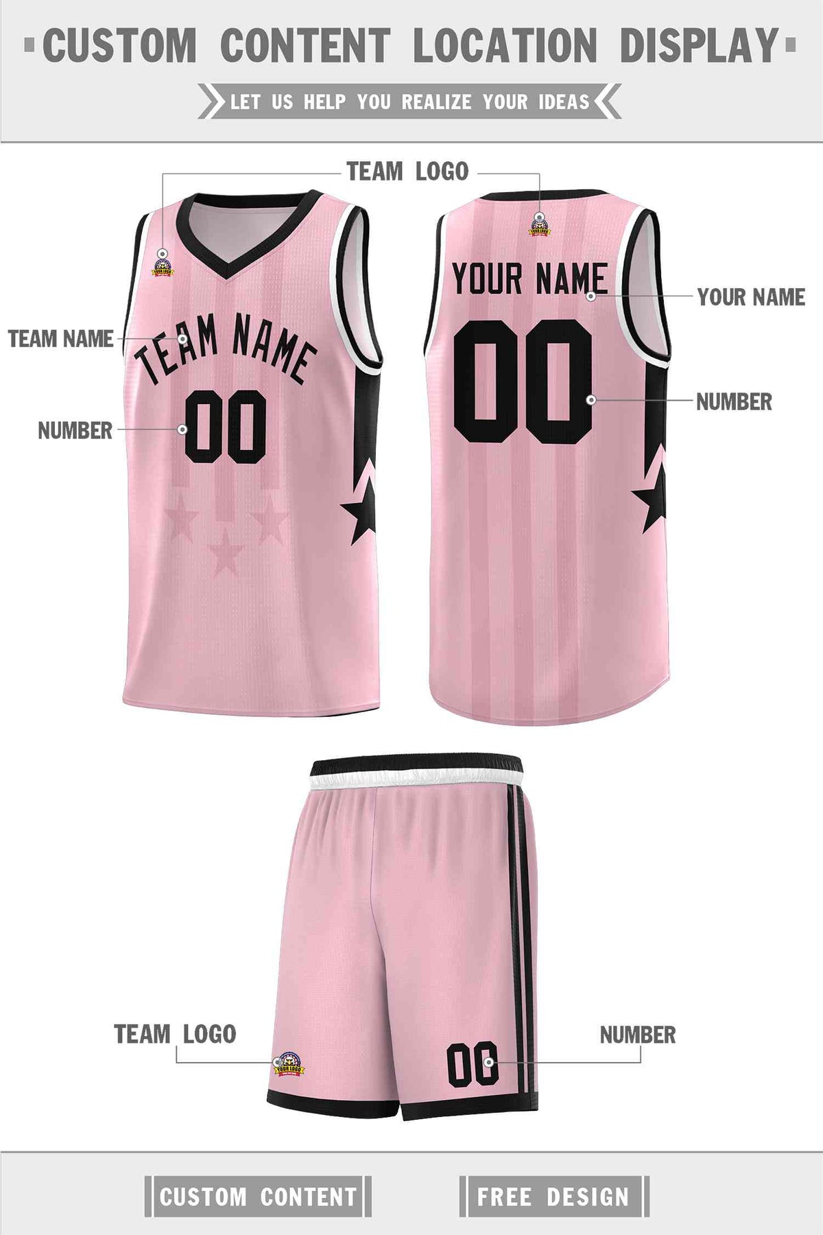 Custom Light Pink Black and White Gradient Star Graffiti Pattern Sports Uniform Basketball Jersey