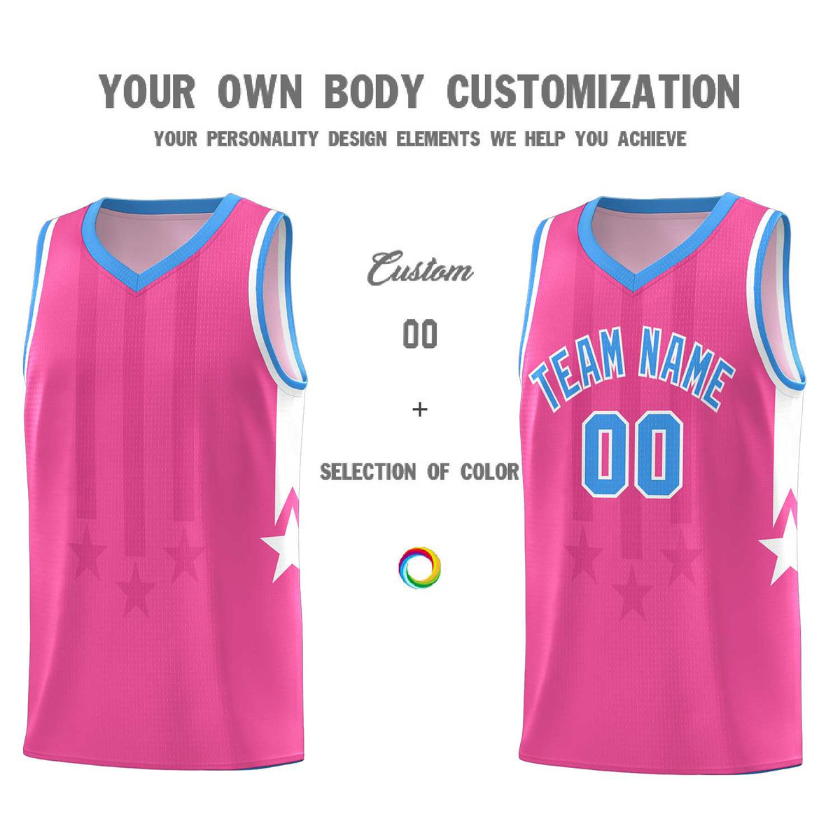 Custom Pink Powder Blue and White Gradient Star Graffiti Pattern Sports Uniform Basketball Jersey