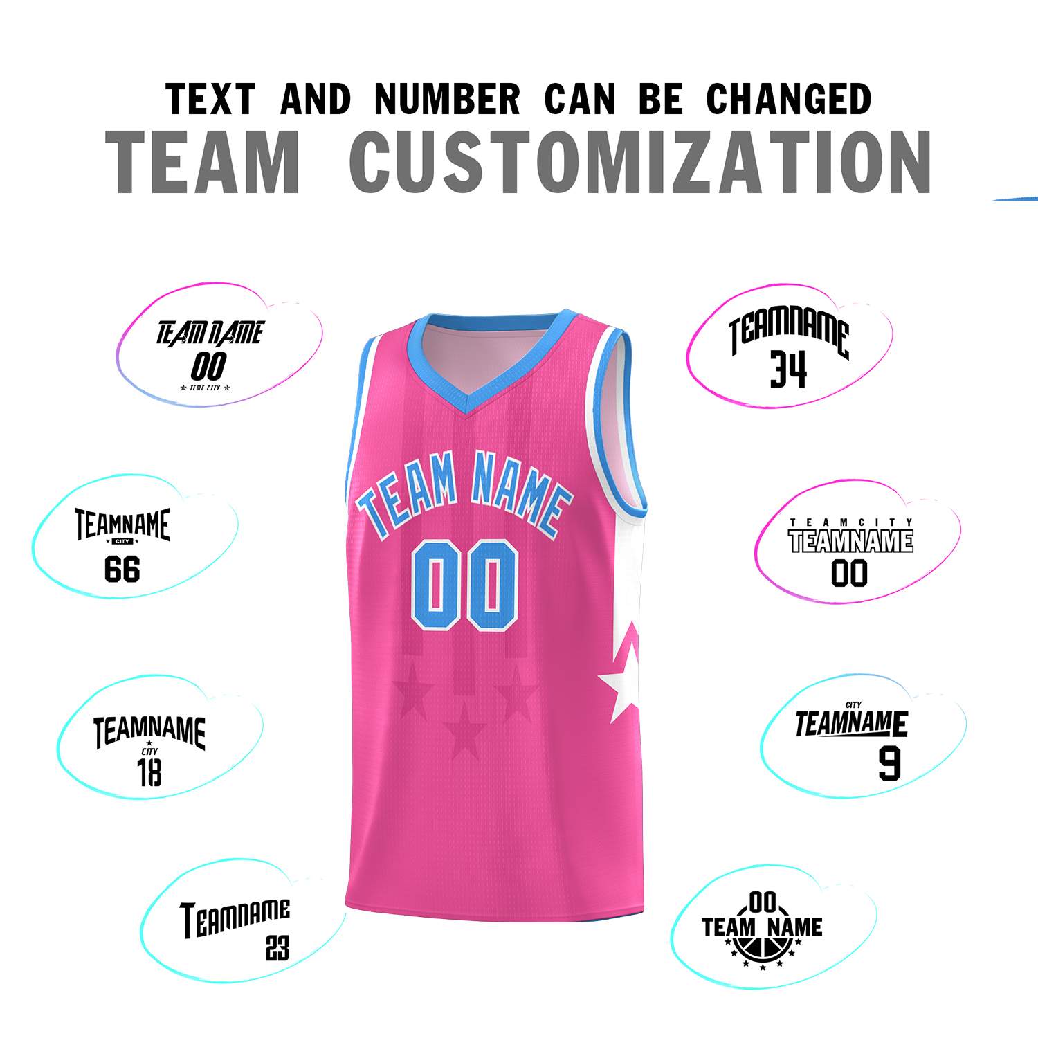 Custom Pink Powder Blue and White Gradient Star Graffiti Pattern Sports Uniform Basketball Jersey