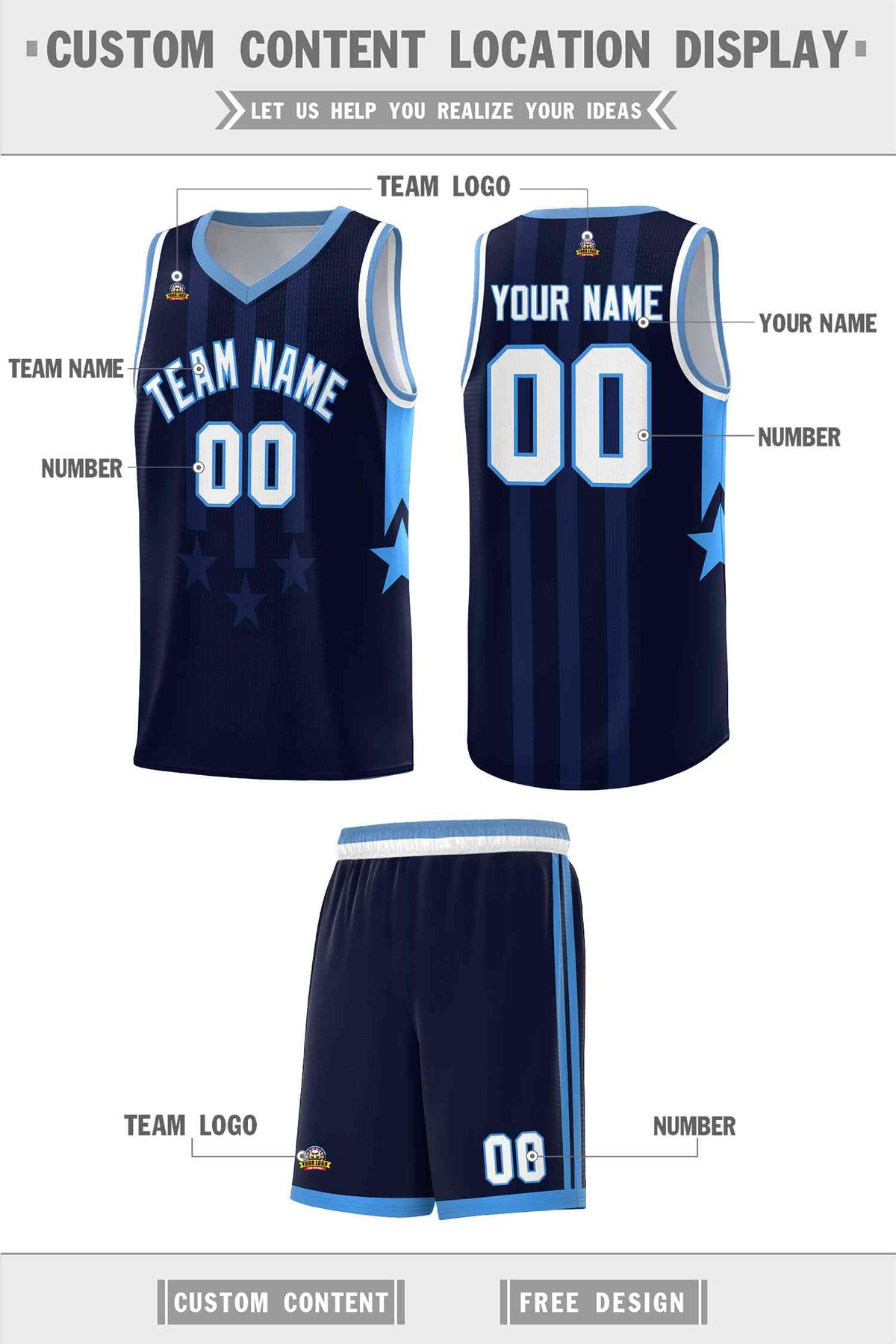 Custom Navy Light Blue and White Gradient Star Graffiti Pattern Sports Uniform Basketball Jersey