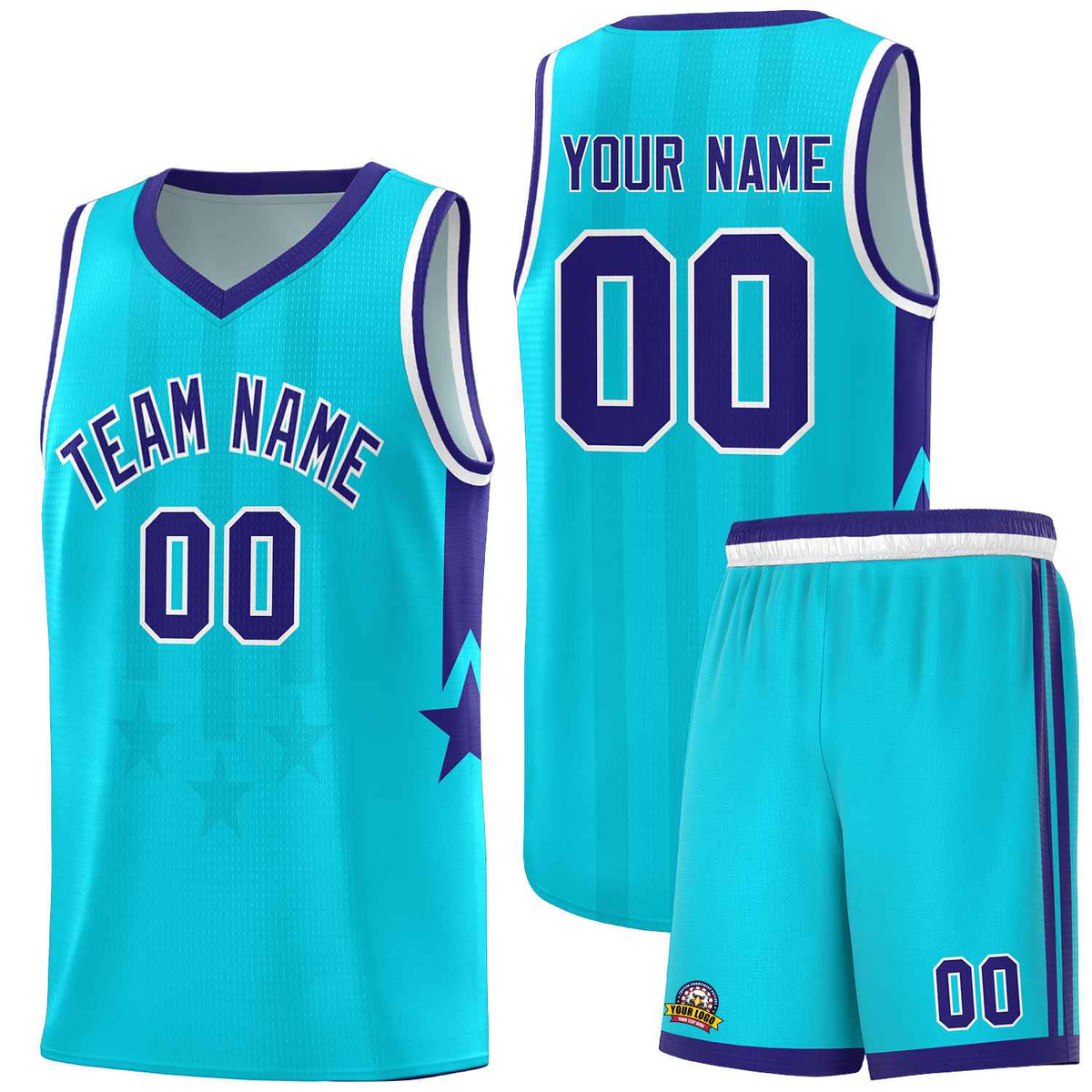 Custom Sky Blue Purple and White Gradient Star Graffiti Pattern Sports Uniform Basketball Jersey