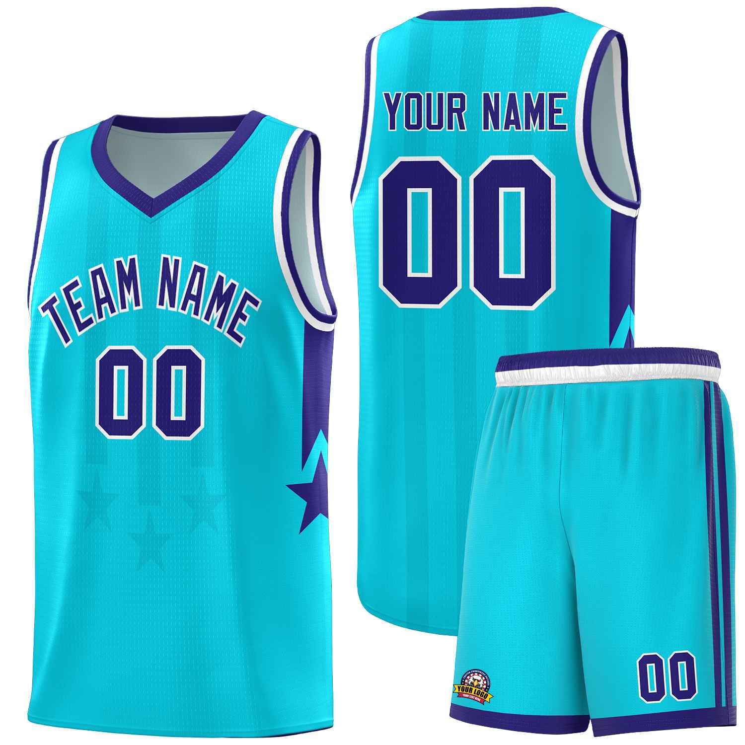 Custom Sky Blue Purple and White Gradient Star Graffiti Pattern Sports Uniform Basketball Jersey