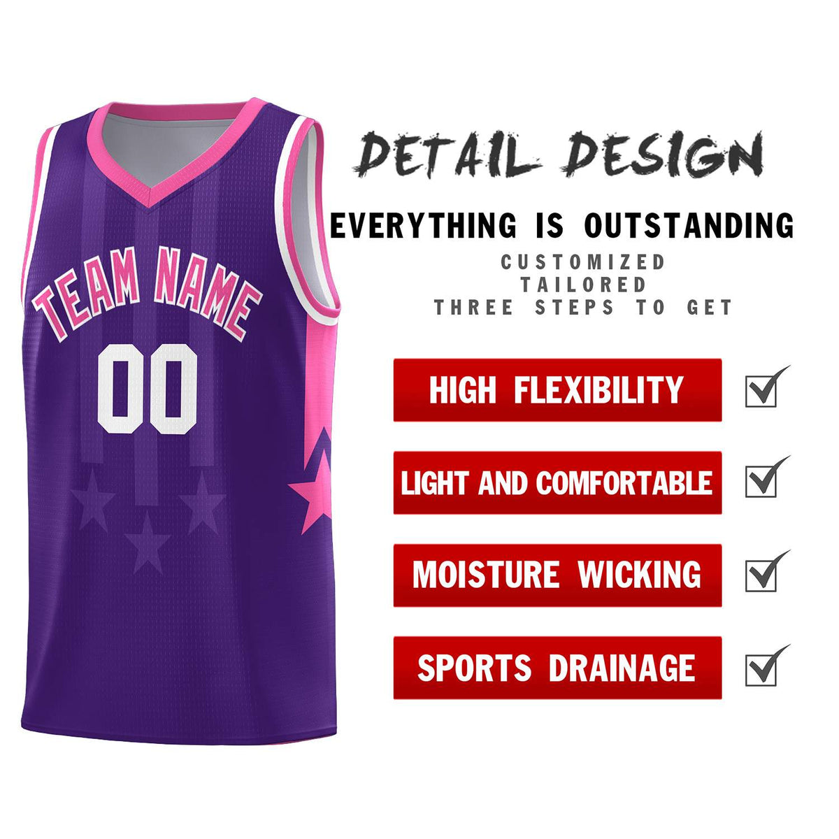 Custom Purple Pink and White Gradient Star Graffiti Pattern Sports Uniform Basketball Jersey