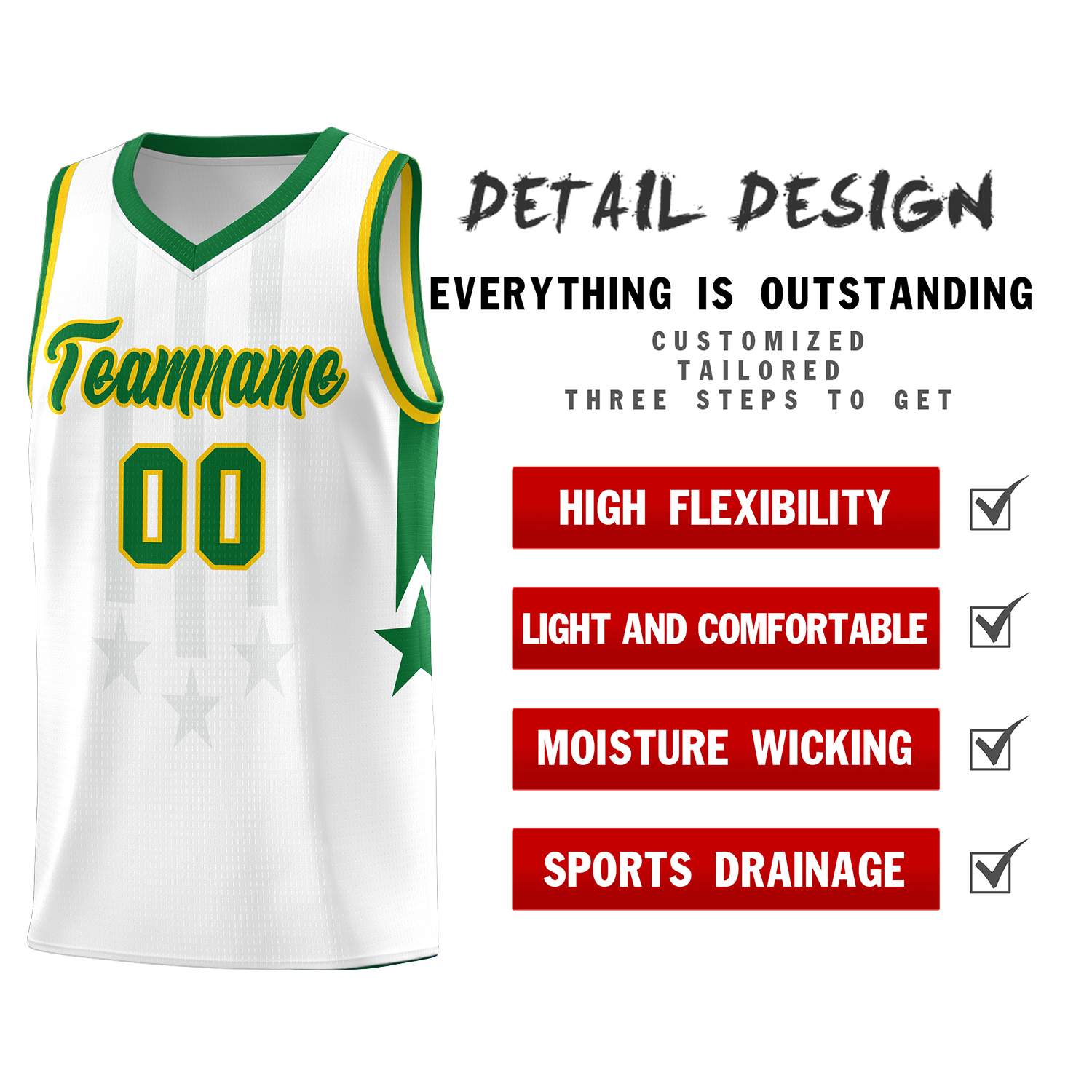 Custom White Kelly Green and Gold Gradient Star Graffiti Pattern Sports Uniform Basketball Jersey