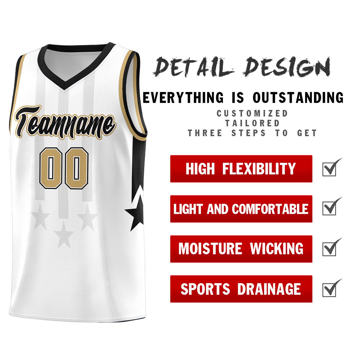 Custom White Black and Old Gold Gradient Star Graffiti Pattern Sports Uniform Basketball Jersey