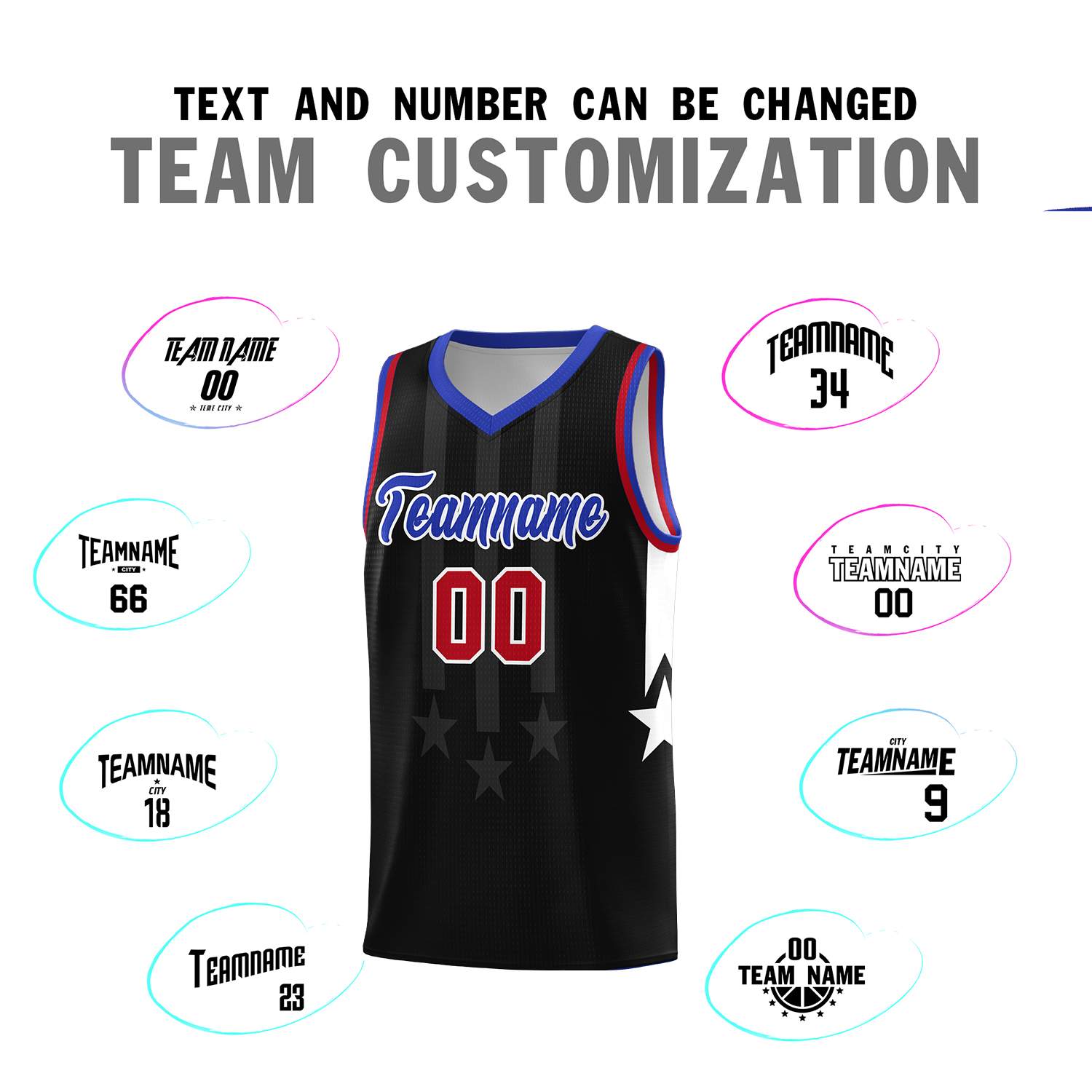 Custom Black Royal and Red Gradient Star Graffiti Pattern Sports Uniform Basketball Jersey