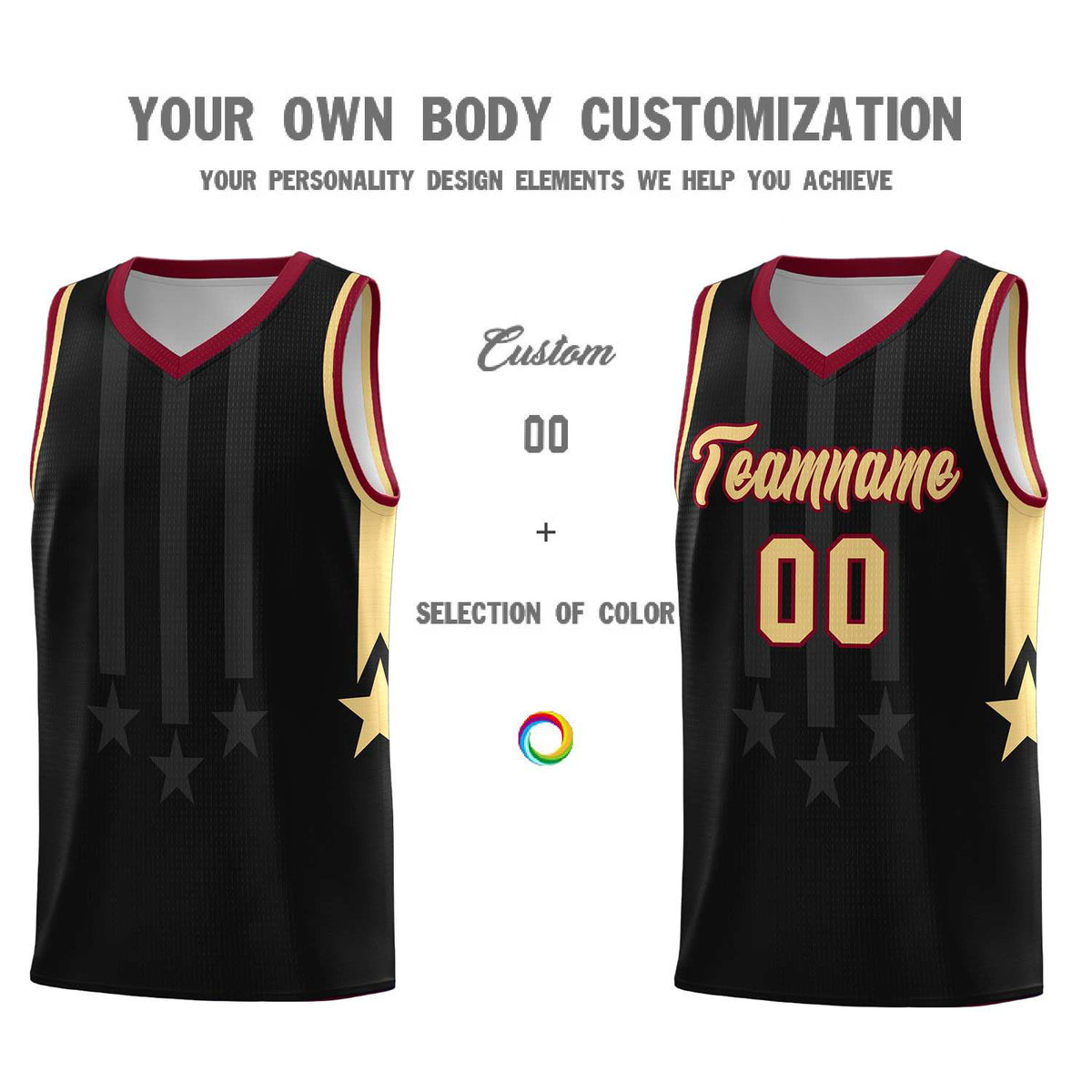 Custom Black Crimson and Khaki Gradient Star Graffiti Pattern Sports Uniform Basketball Jersey