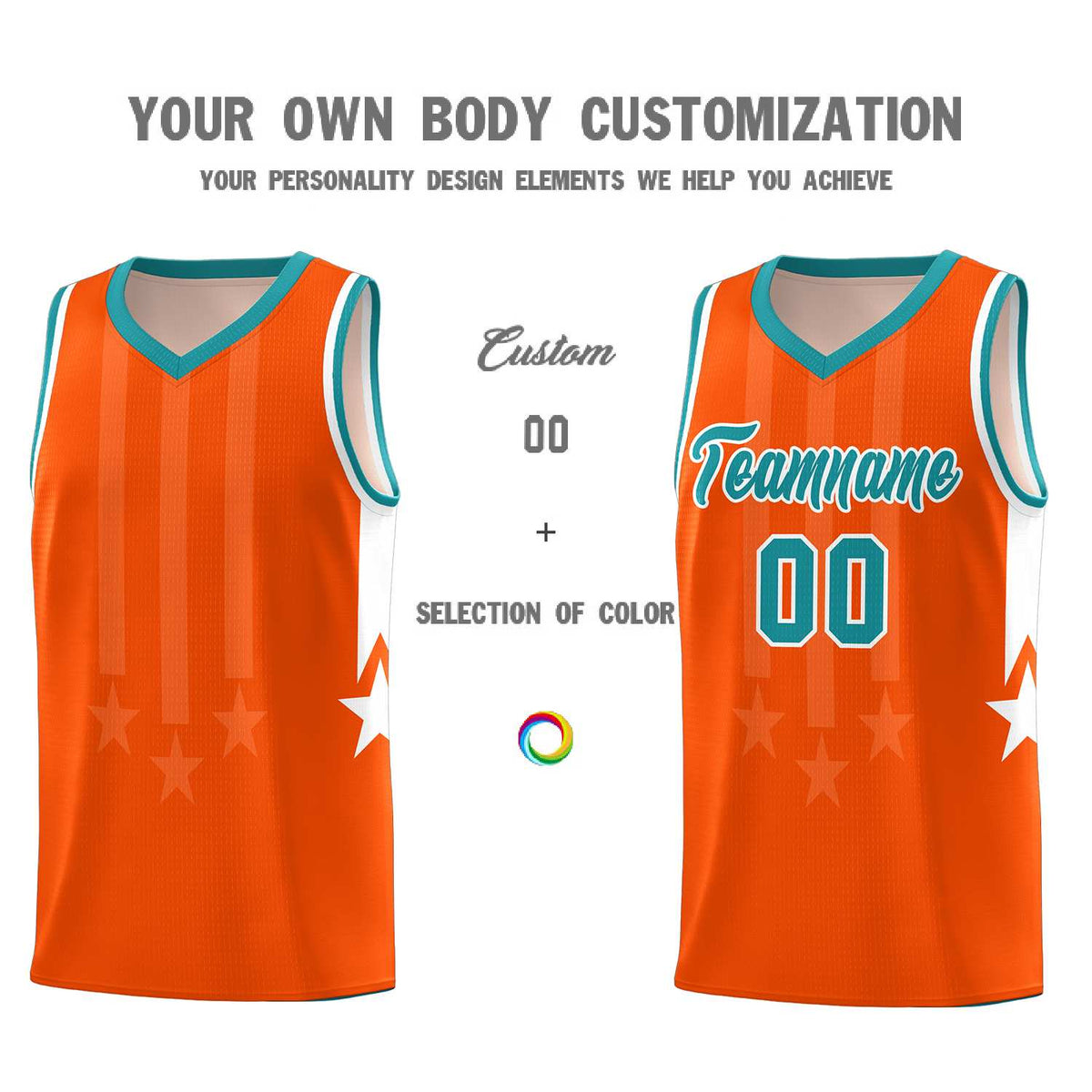 Custom Orange Aqua and White Gradient Star Graffiti Pattern Sports Uniform Basketball Jersey