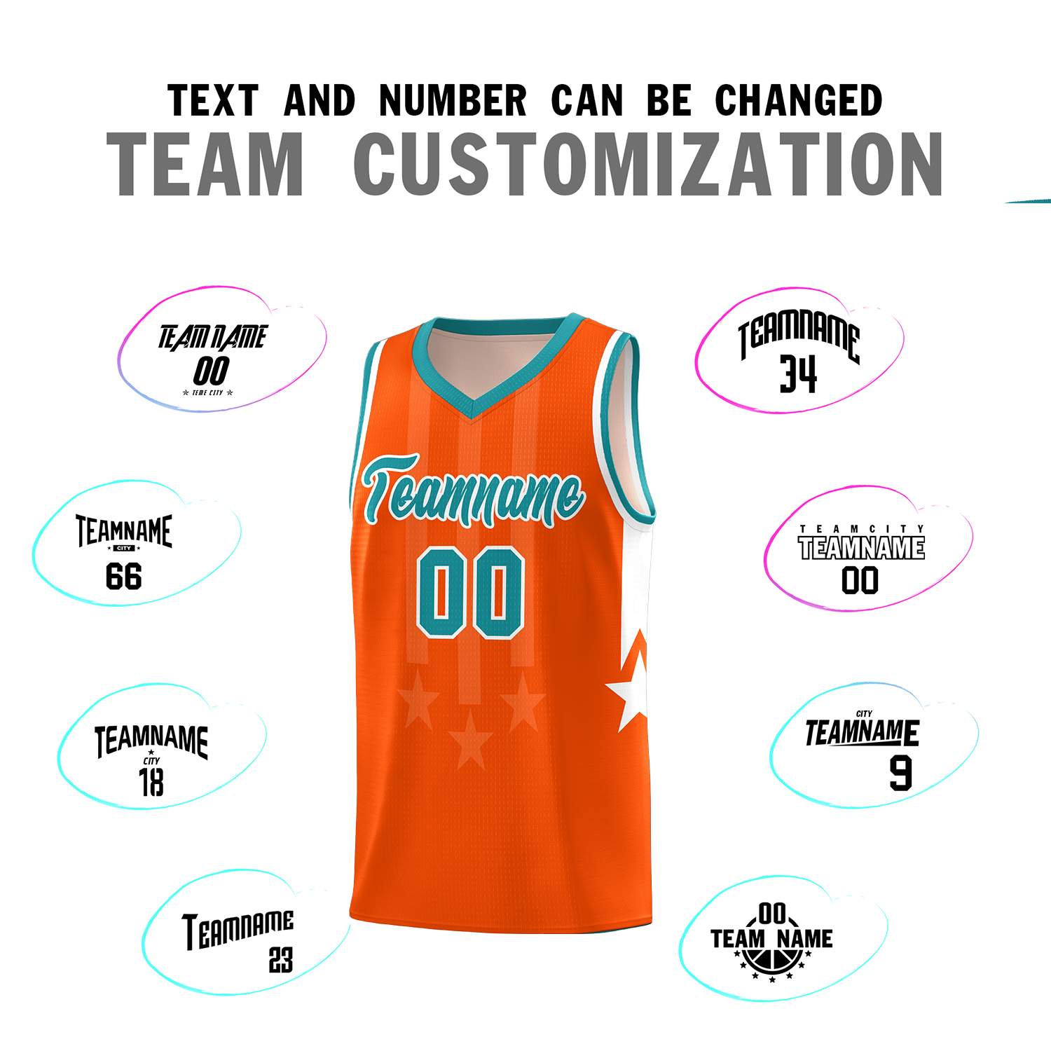 Custom Orange Aqua and White Gradient Star Graffiti Pattern Sports Uniform Basketball Jersey