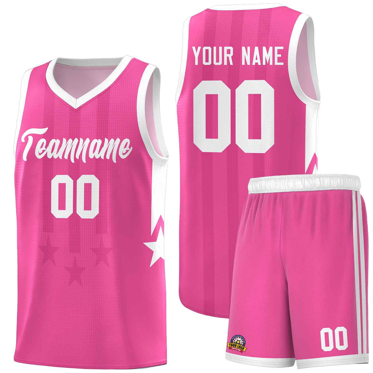 Custom Pink White and White Gradient Star Graffiti Pattern Sports Uniform Basketball Jersey
