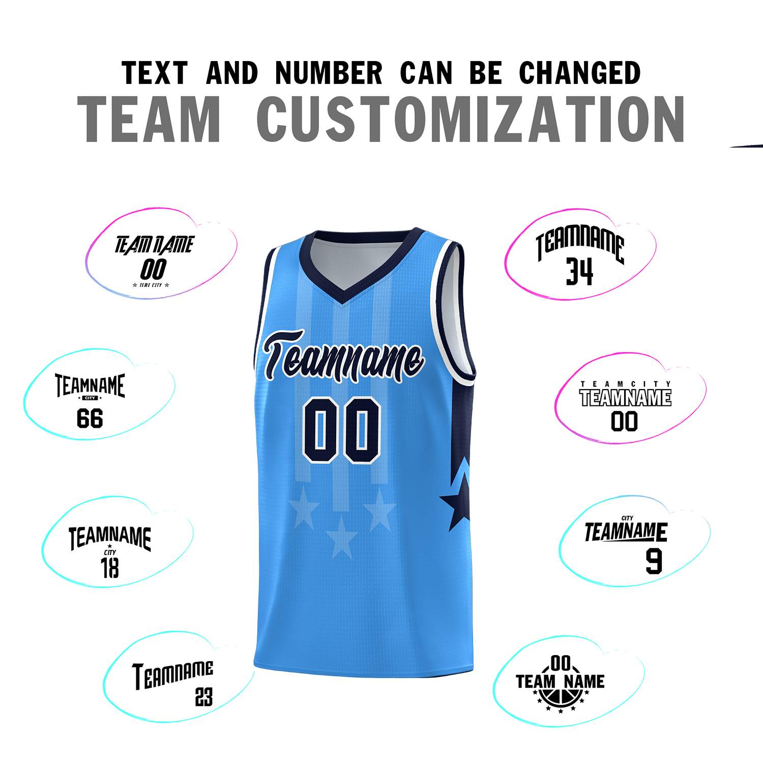 Custom Powder Blue Navy and White Gradient Star Graffiti Pattern Sports Uniform Basketball Jersey