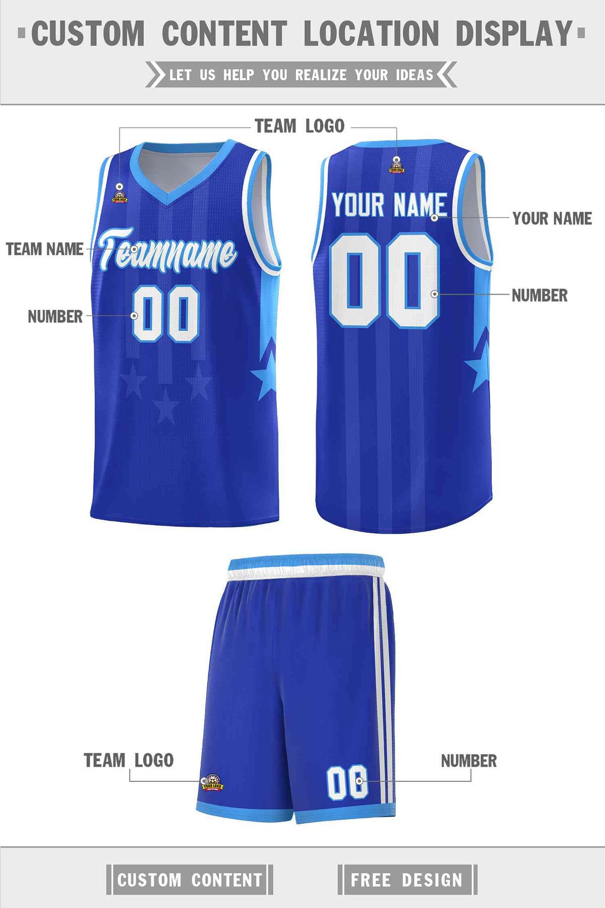 Custom Royal Powder Blue and White Gradient Star Graffiti Pattern Sports Uniform Basketball Jersey