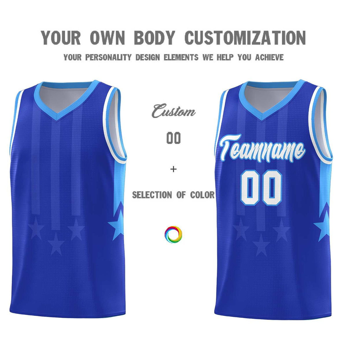 Custom Royal Powder Blue and White Gradient Star Graffiti Pattern Sports Uniform Basketball Jersey