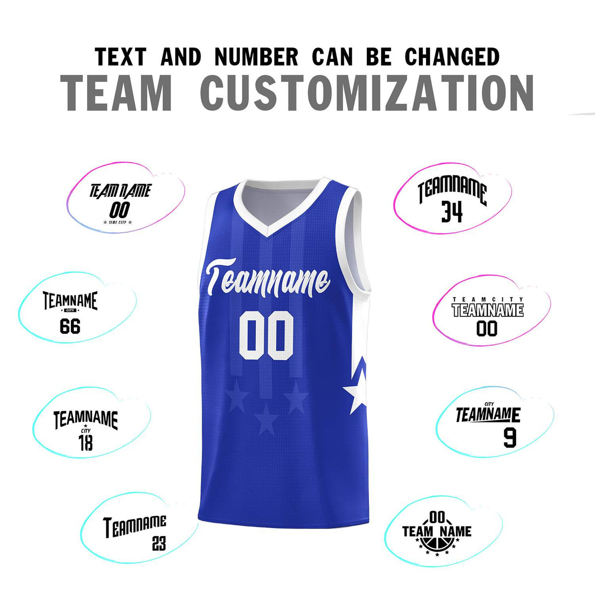 Custom Royal White and White Gradient Star Graffiti Pattern Sports Uniform Basketball Jersey