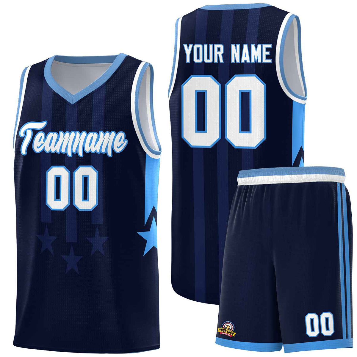 Custom Navy Light Blue and White Gradient Star Graffiti Pattern Sports Uniform Basketball Jersey