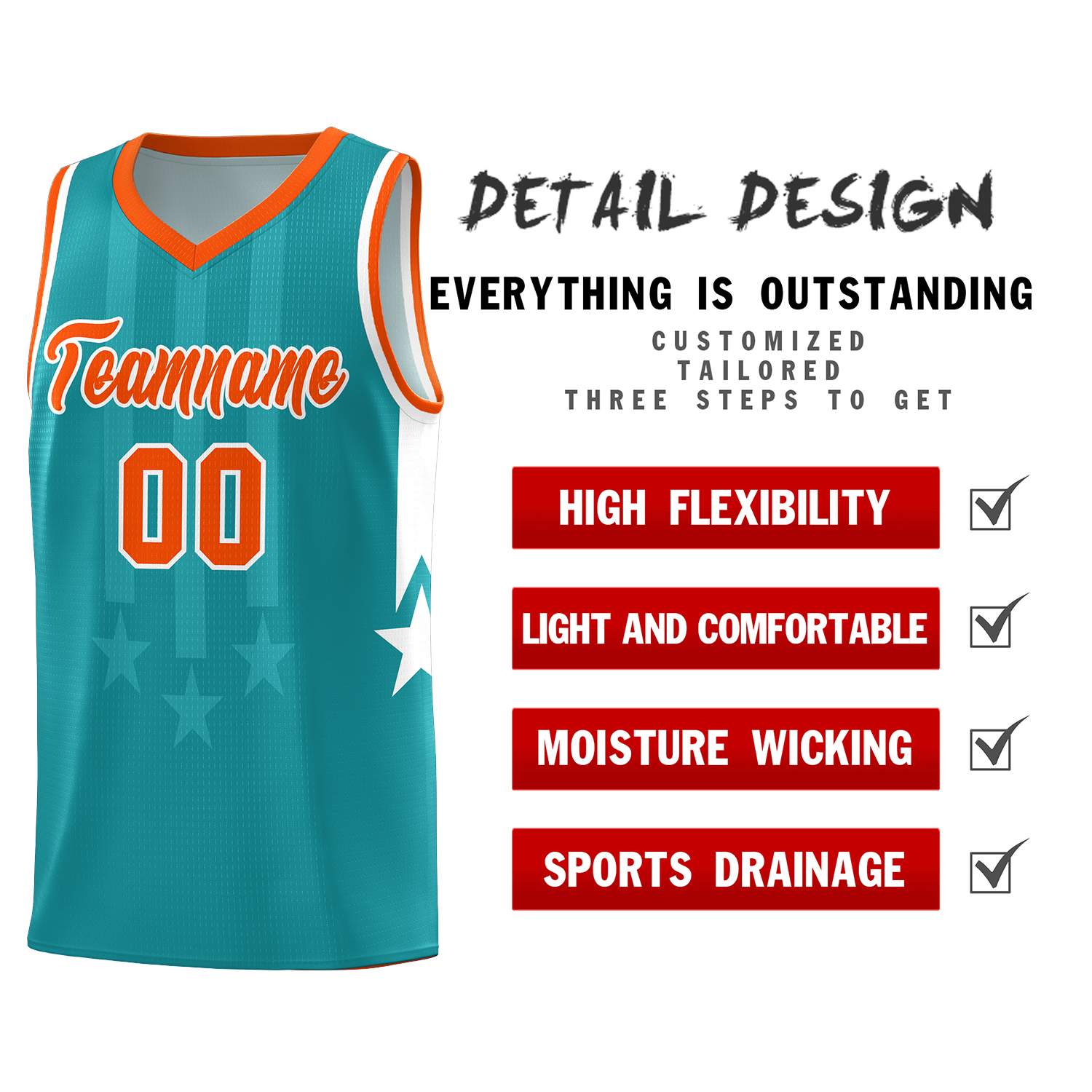 Custom Aqua Orange and White Gradient Star Graffiti Pattern Sports Uniform Basketball Jersey