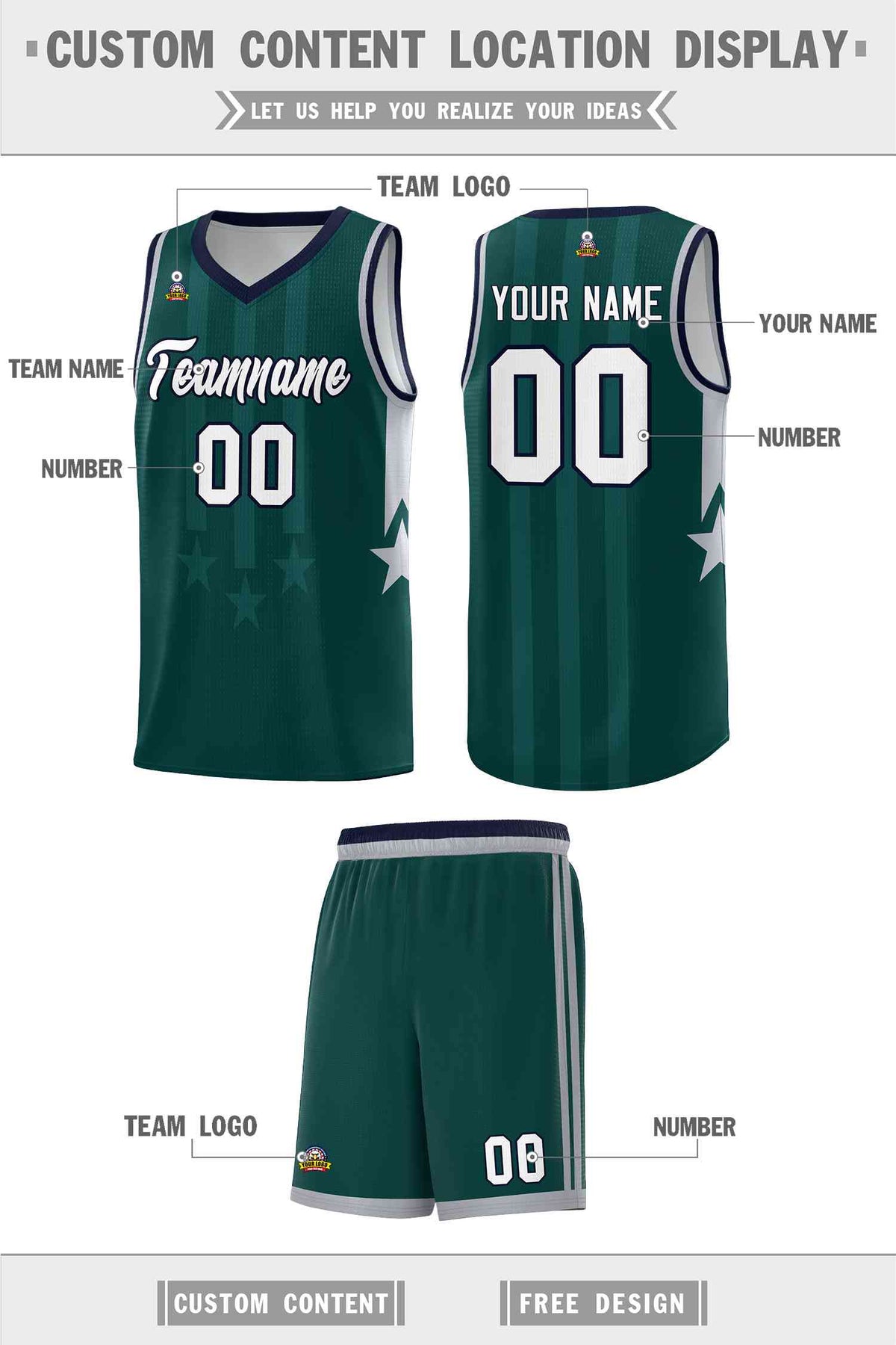 Custom Midnight Green Navy and Gray Gradient Star Graffiti Pattern Sports Uniform Basketball Jersey