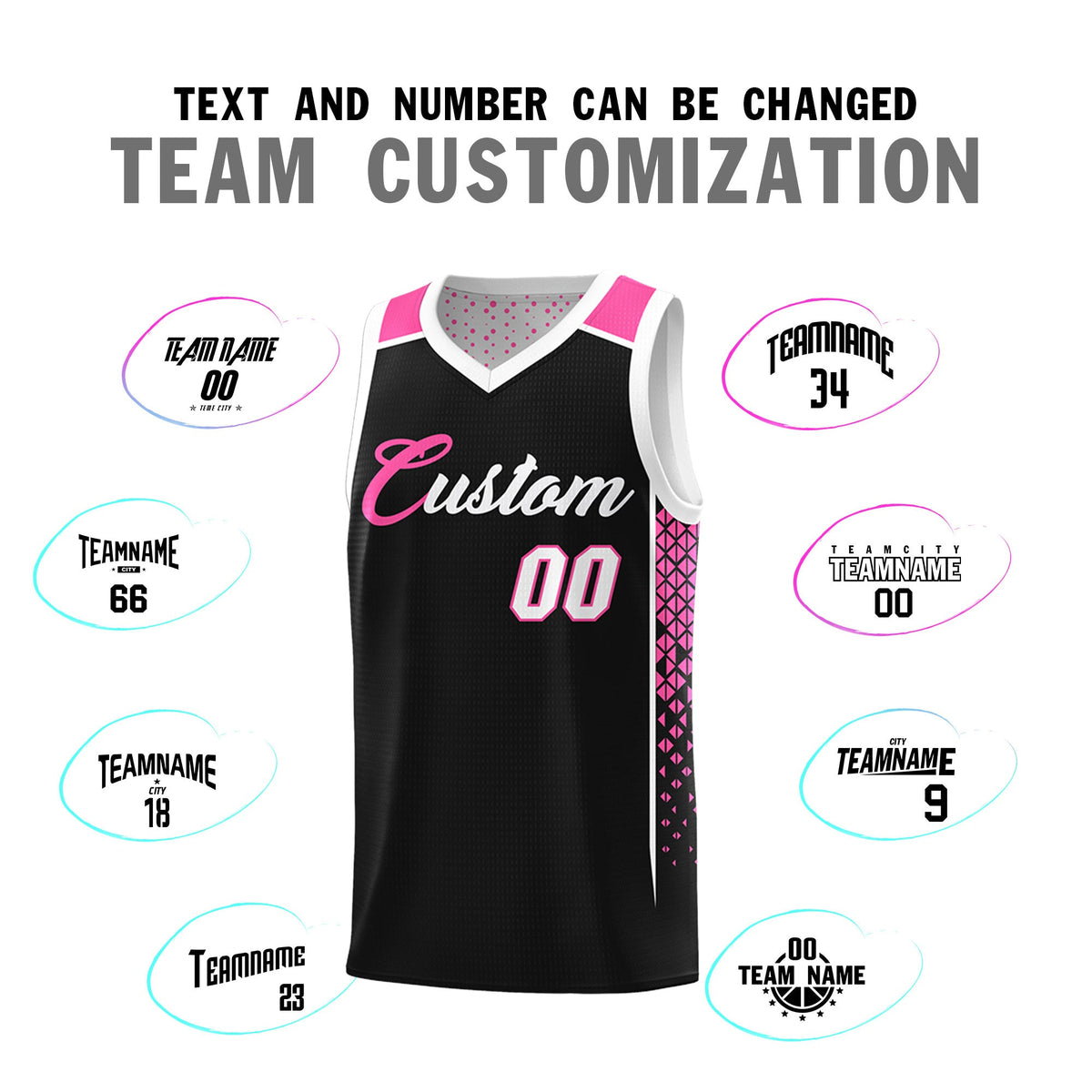 Custom Black White Side Gradient Patttern Double Side Sports Uniform Basketball Jersey