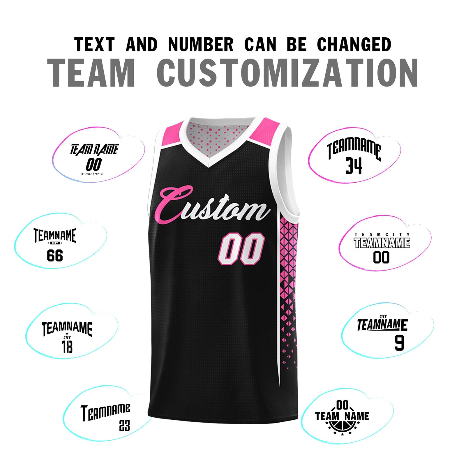 Custom Black White Side Gradient Patttern Double Side Sports Uniform Basketball Jersey
