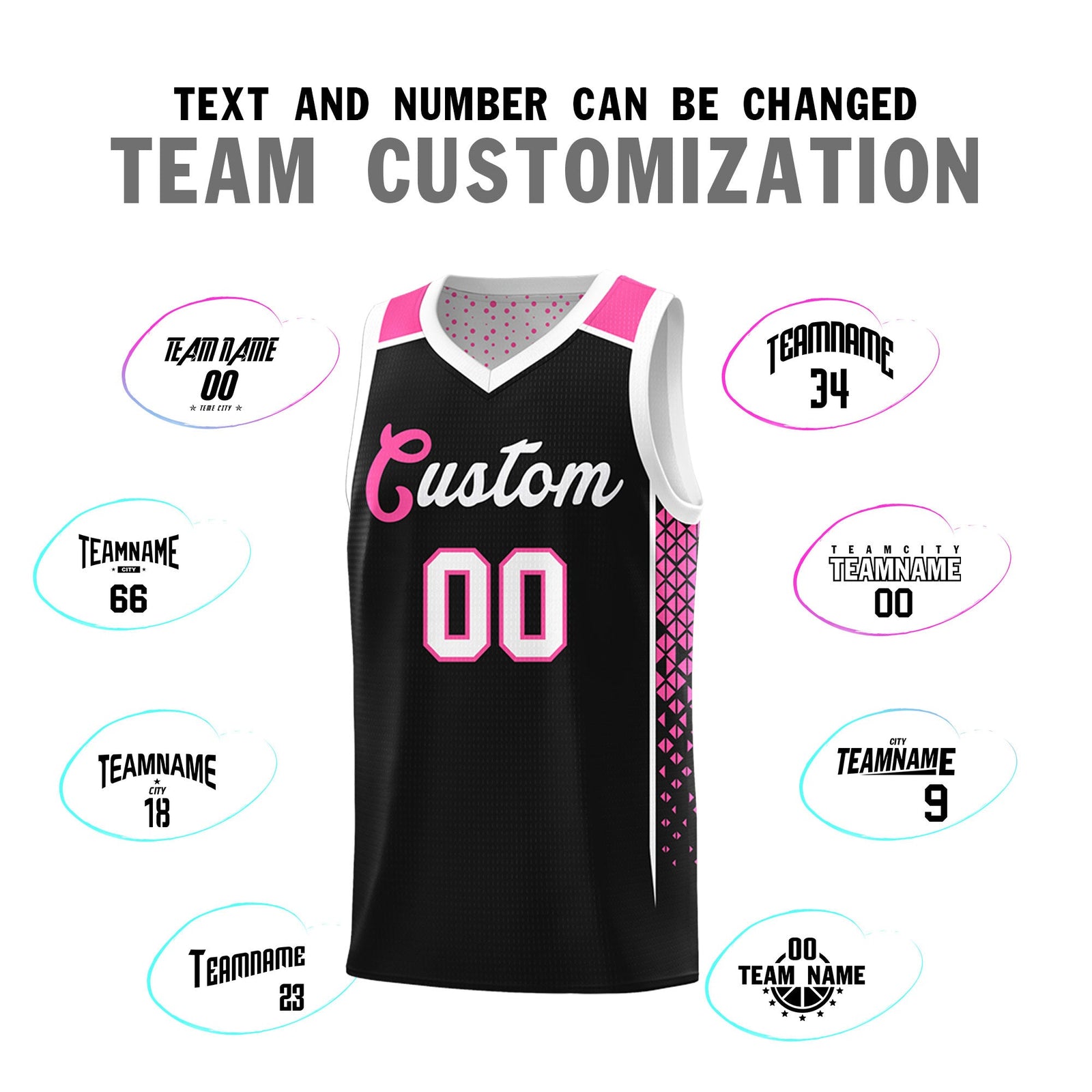 Custom Black White Side Gradient Patttern Double Side Sports Uniform Basketball Jersey