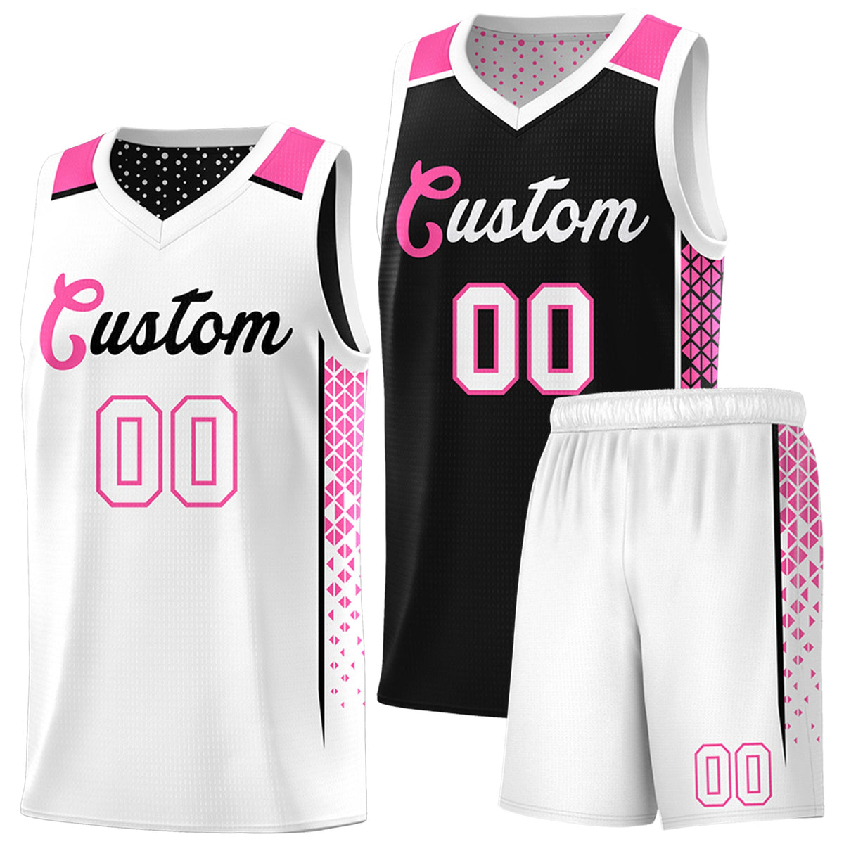 Custom Black White Side Gradient Patttern Double Side Sports Uniform Basketball Jersey