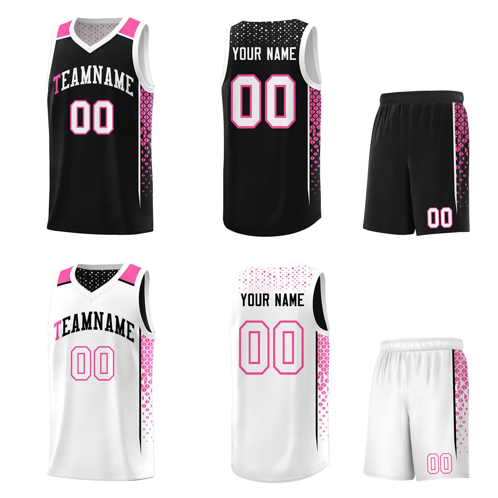 Custom Black White Side Gradient Patttern Double Side Sports Uniform Basketball Jersey