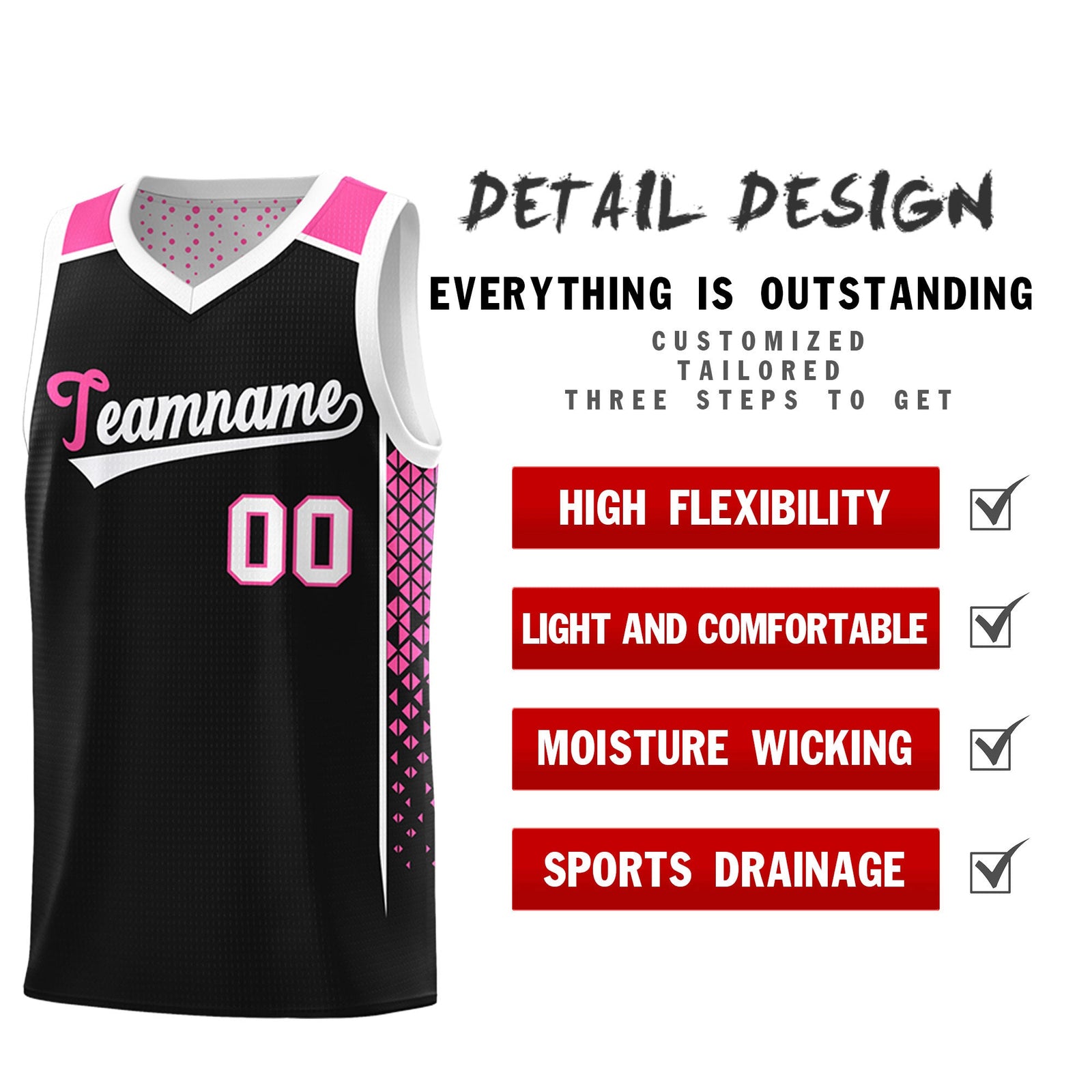 Custom Black White Side Gradient Patttern Double Side Sports Uniform Basketball Jersey