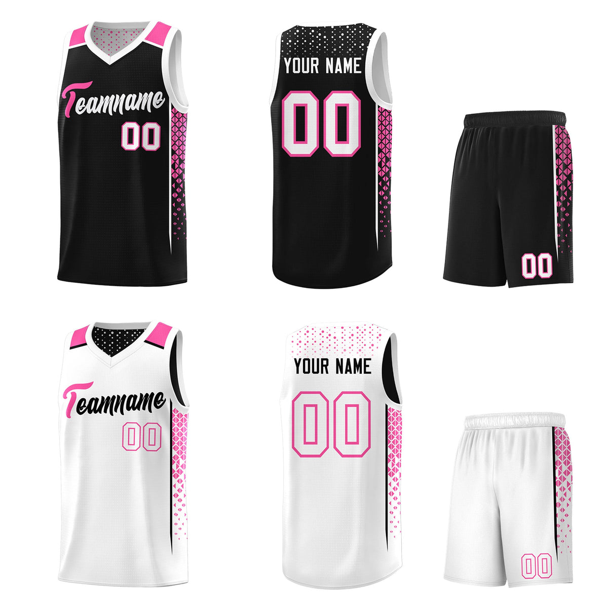 Custom Black White Side Gradient Patttern Double Side Sports Uniform Basketball Jersey
