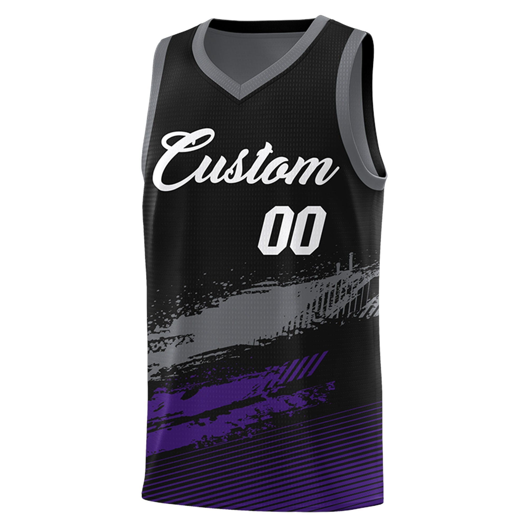 Custom Black Grey and Purple Graffiti Pattern Sports Uniform Basketball Jersey