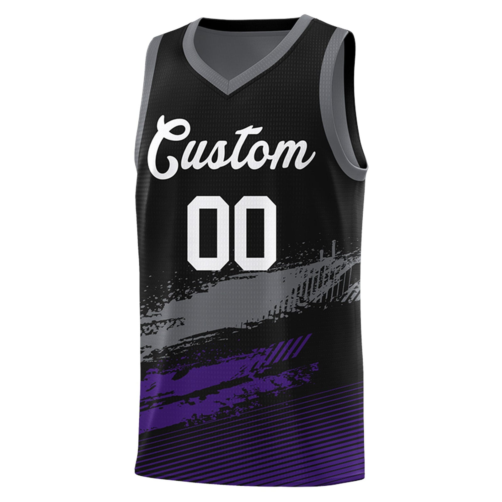 Custom Black Grey and Purple Graffiti Pattern Sports Uniform Basketball Jersey