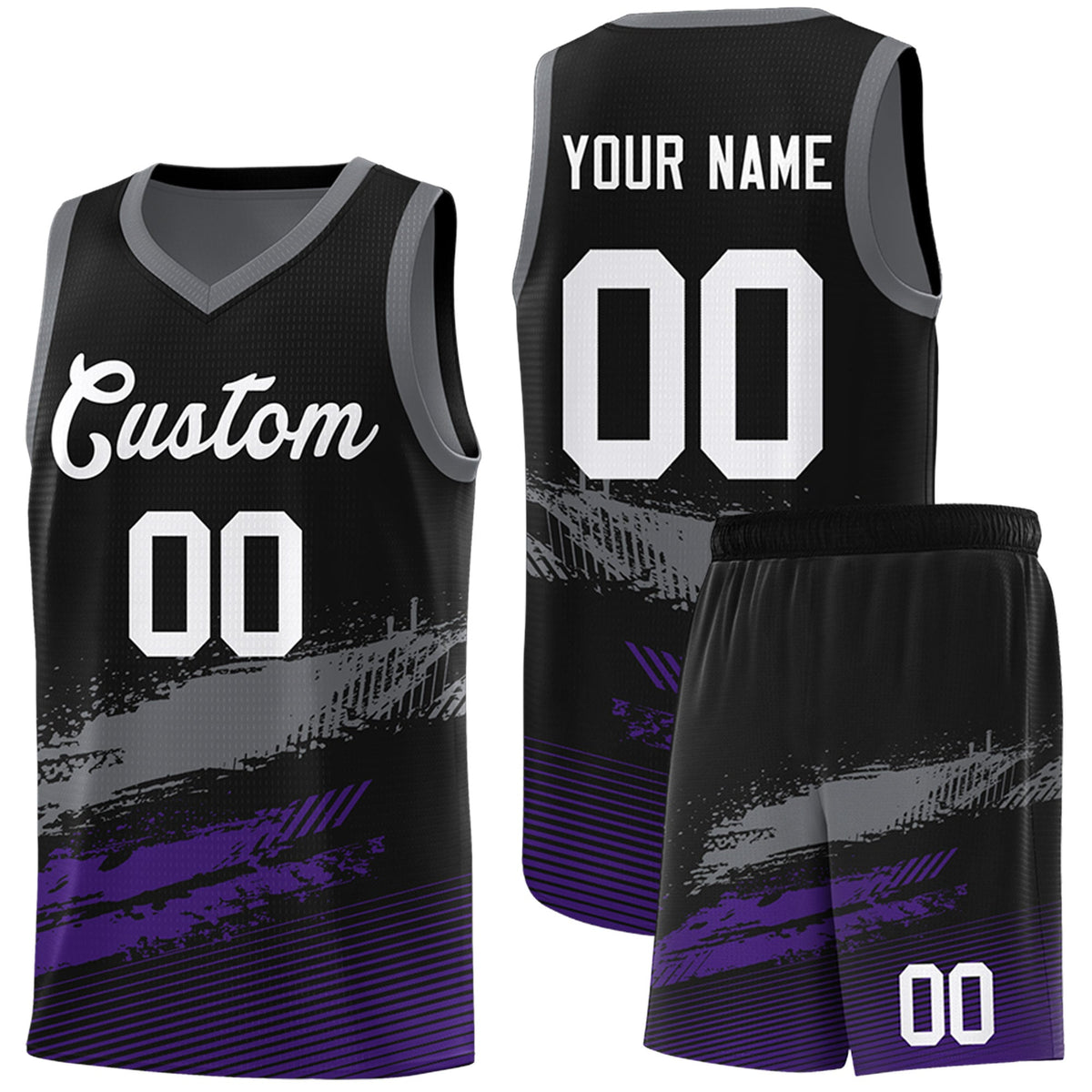 Custom Black Grey and Purple Graffiti Pattern Sports Uniform Basketball Jersey