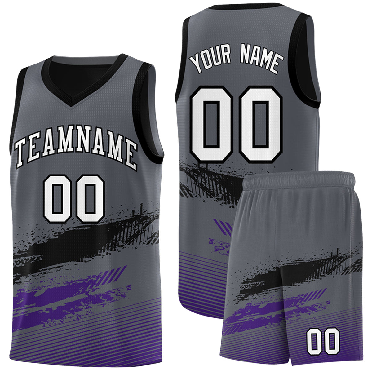Custom Black Grey and Purple Graffiti Pattern Sports Uniform Basketball Jersey