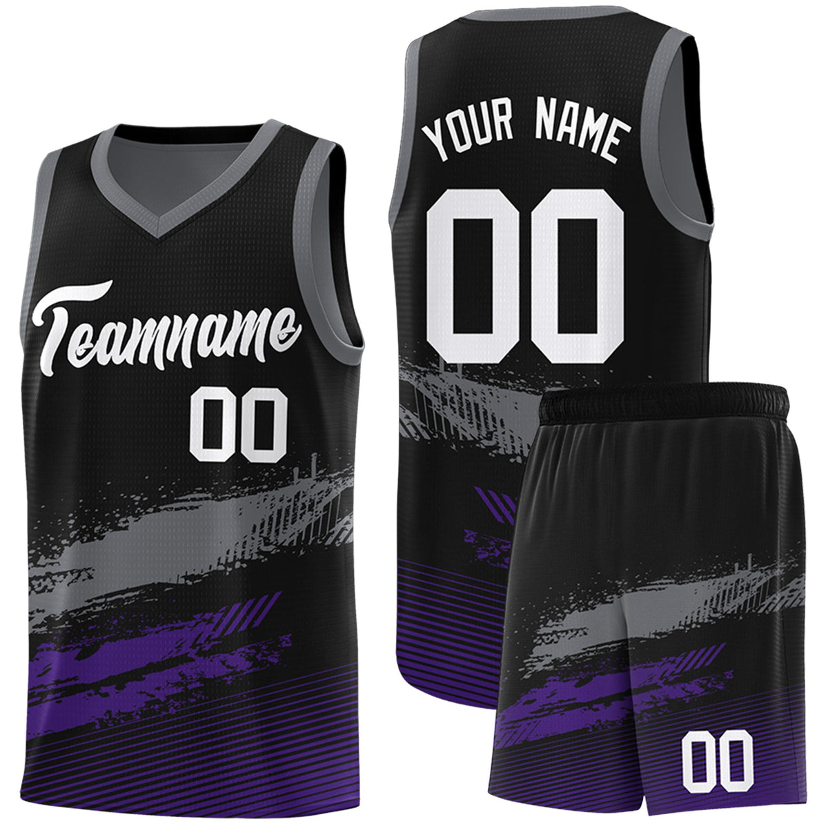 Custom Black Grey and Purple Graffiti Pattern Sports Uniform Basketball Jersey