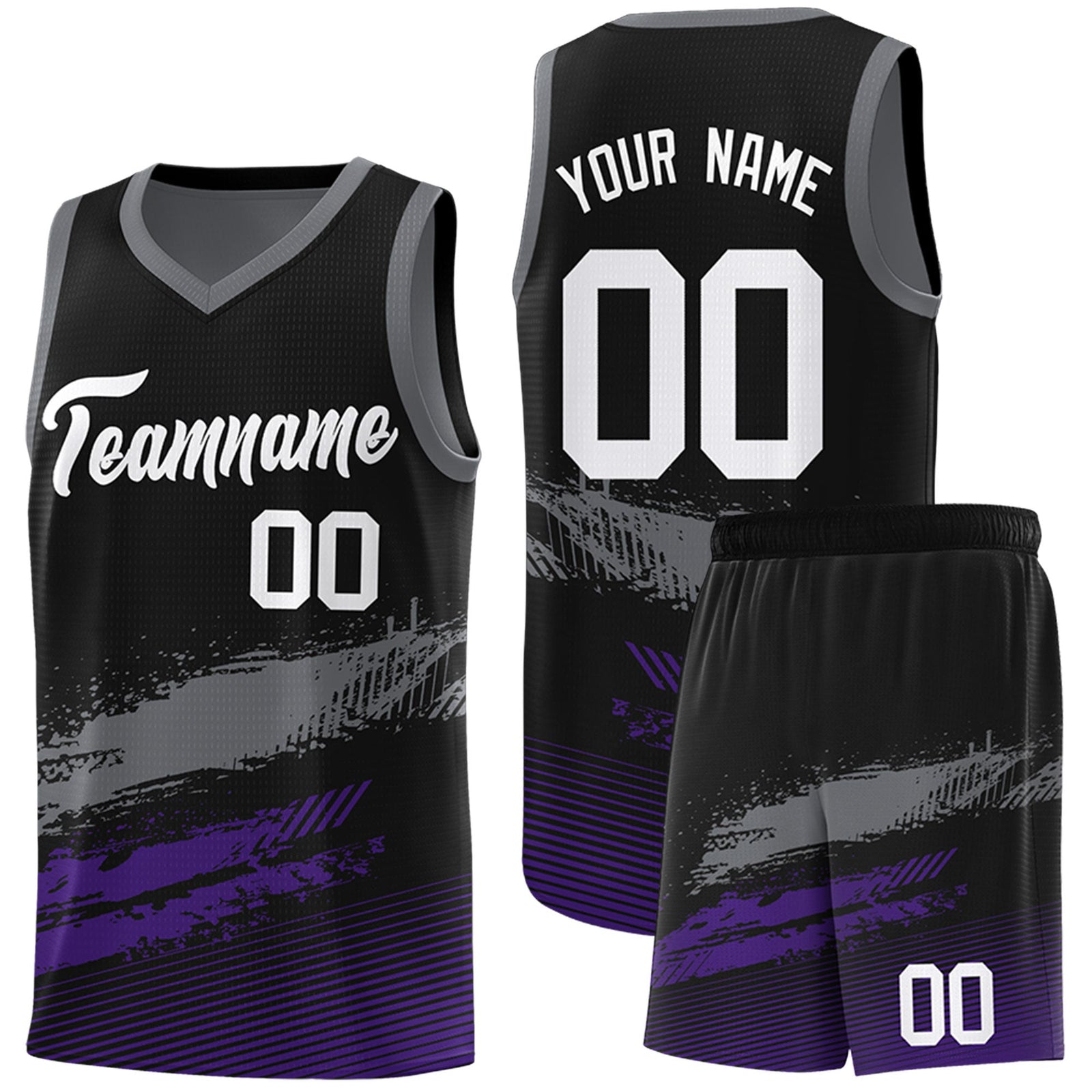 Custom Black Grey and Purple Graffiti Pattern Sports Uniform Basketball Jersey