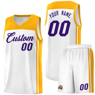 Custom White Yellow Classic Sets Sports Uniform Basketball Jersey - Style 1