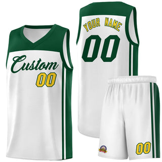 Custom White Green Classic Sets Sports Uniform Basketball Jersey - Style 1