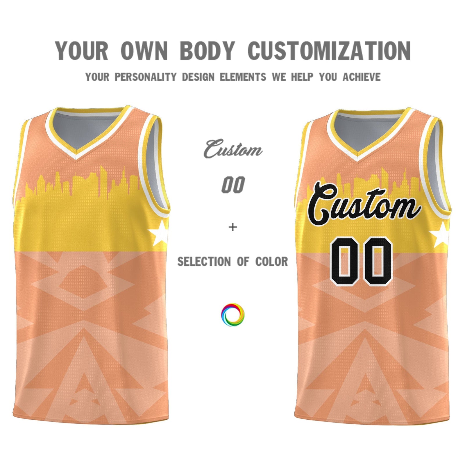 Custom Orange Personalized City Silhouette Pattern Sports Uniform Basketball Jersey