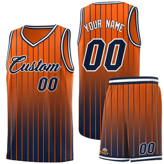 Custom Orange Navy Gradient Fashion Sets Sports Stripe Uniform Basketball Jersey - Style 1