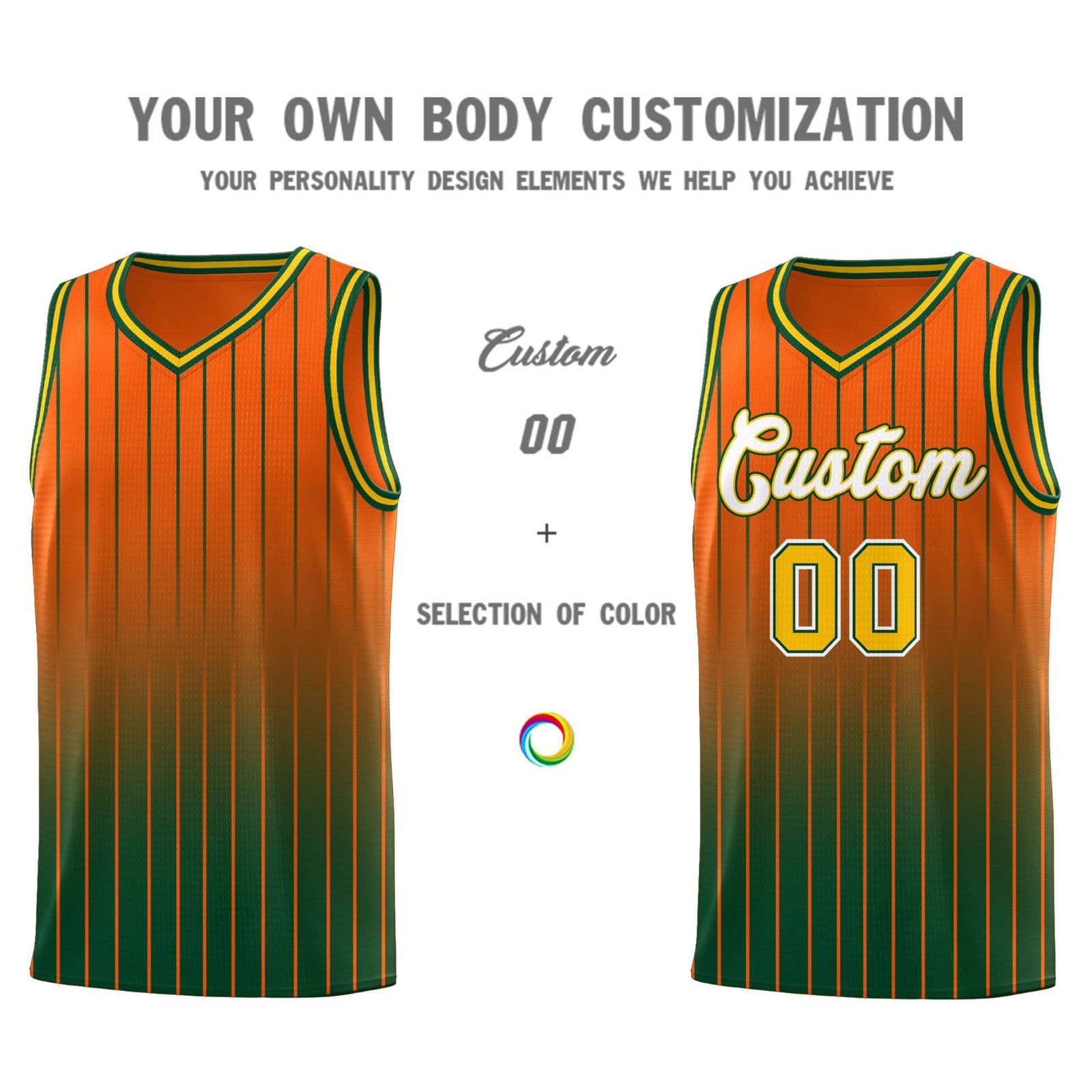 Custom Orange Green Gradient Fashion Sets Sports Stripe Uniform Basketball Jersey