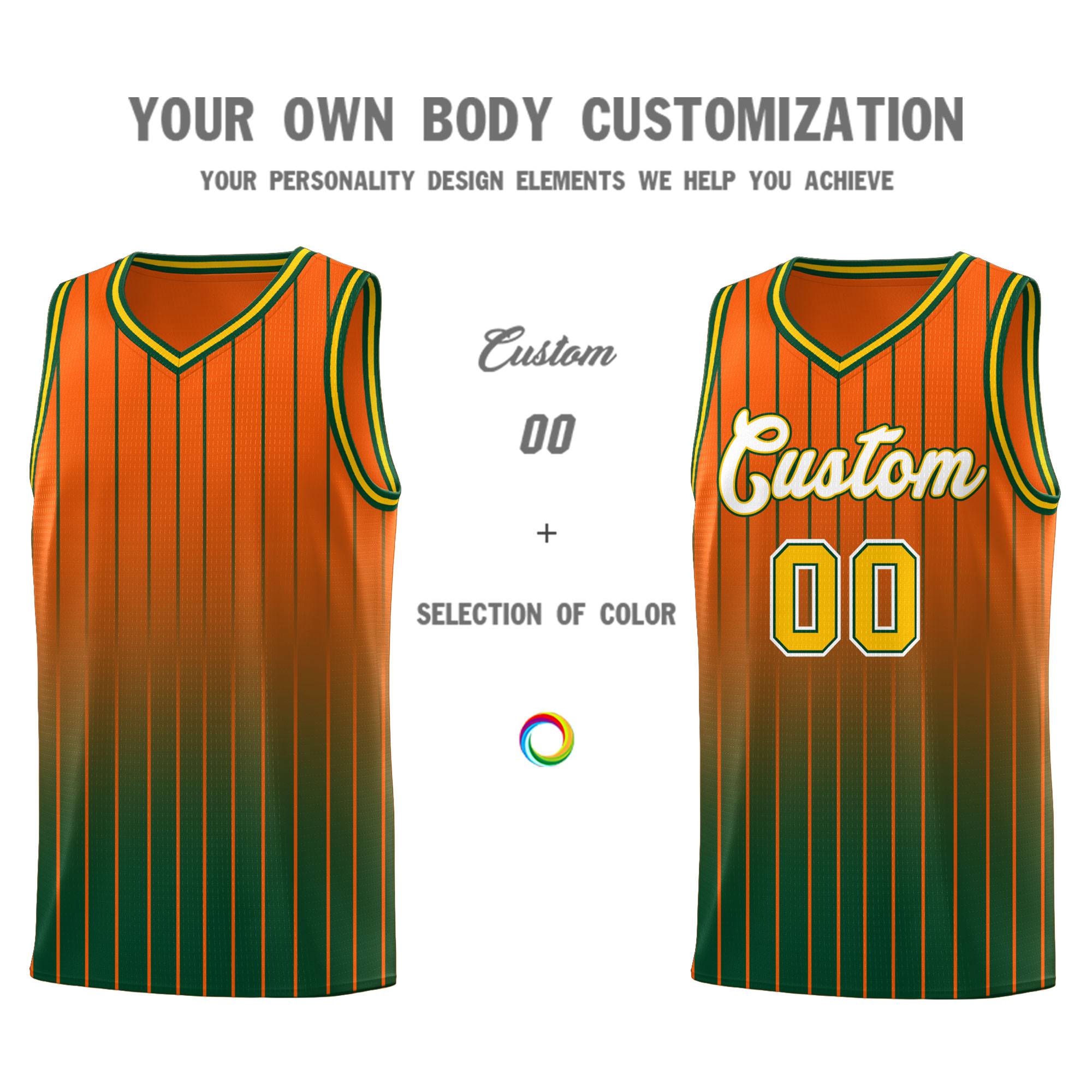 Custom Orange Green Gradient Fashion Sets Sports Stripe Uniform Basketball Jersey