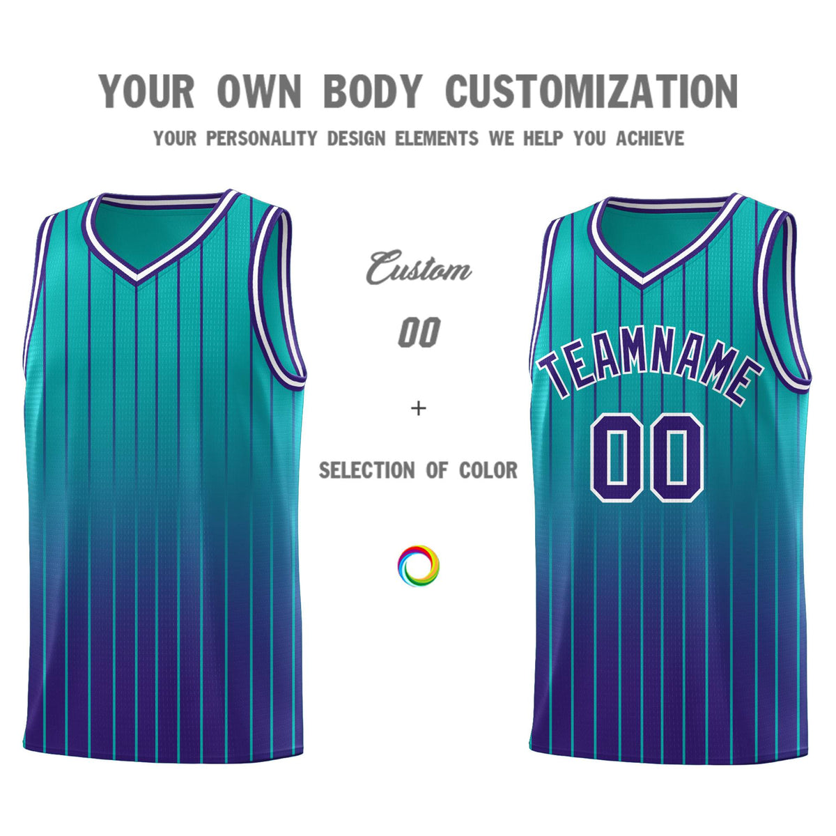 Custom Aqua Purple Gradient Fashion Sets Sports Stripe Uniform Basketball Jersey