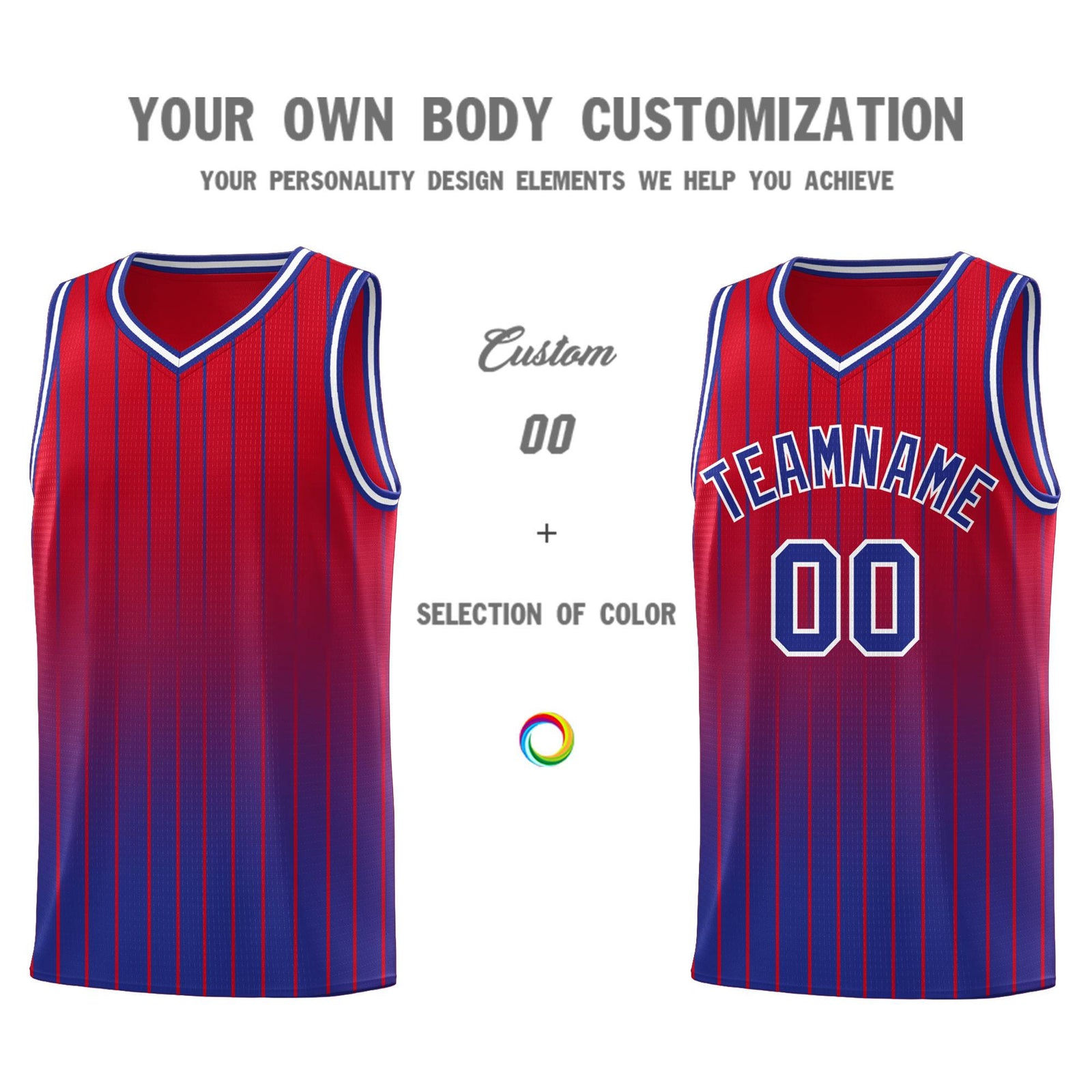 Custom Red Royal Gradient Fashion Sets Sports Stripe Uniform Basketball Jersey