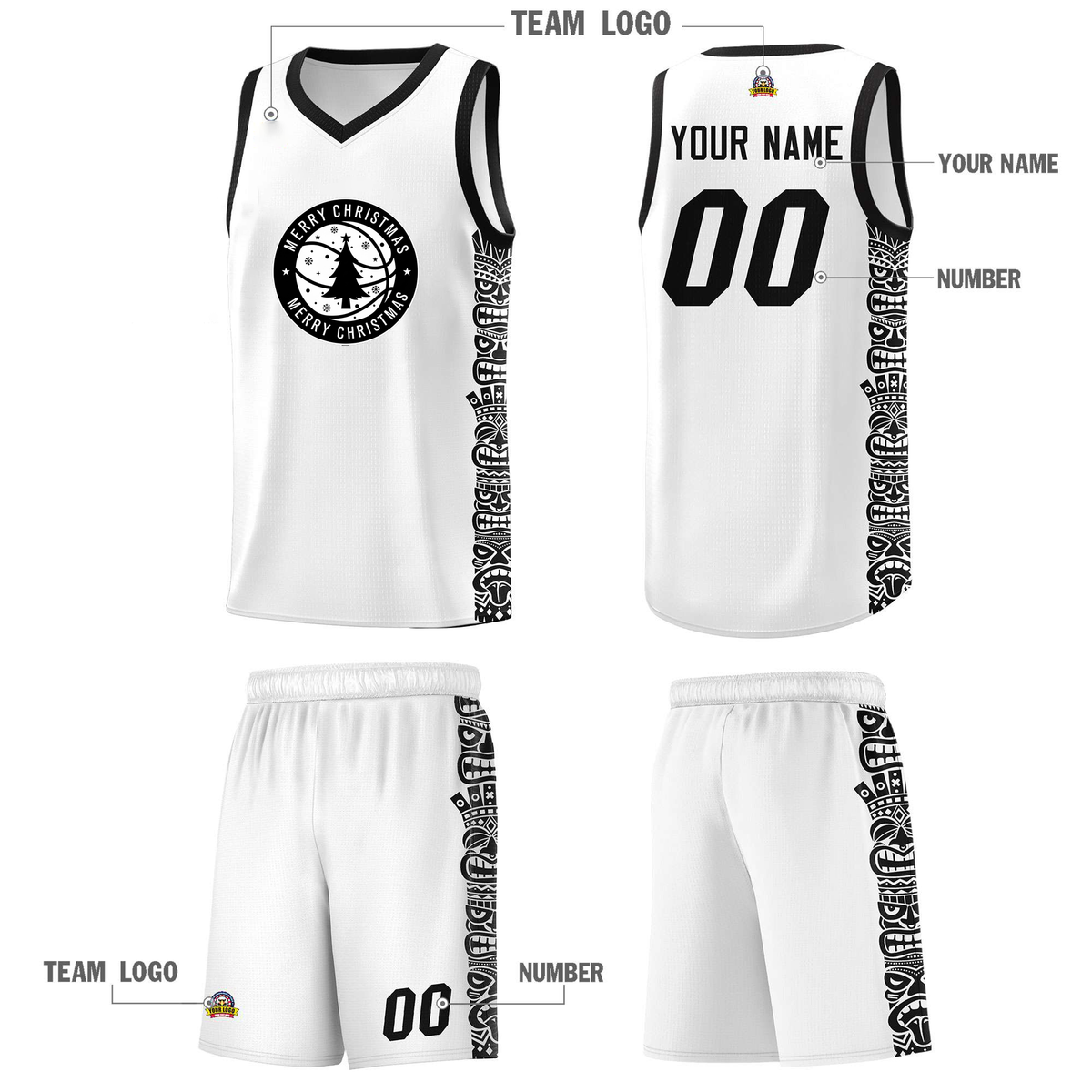 Custom Christmas Brooklyn White Black Personalized Indians Pattern Sets Sports Uniform Basketball Jersey
