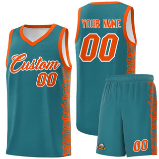 Custom Aqua Orange Personalized Indians Pattern Sets Sports Uniform Basketball Jersey - Style 1