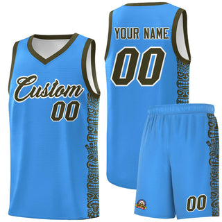 Custom Powder Blue Olive Personalized Indians Pattern Sets Sports Uniform Basketball Jersey - Style 1
