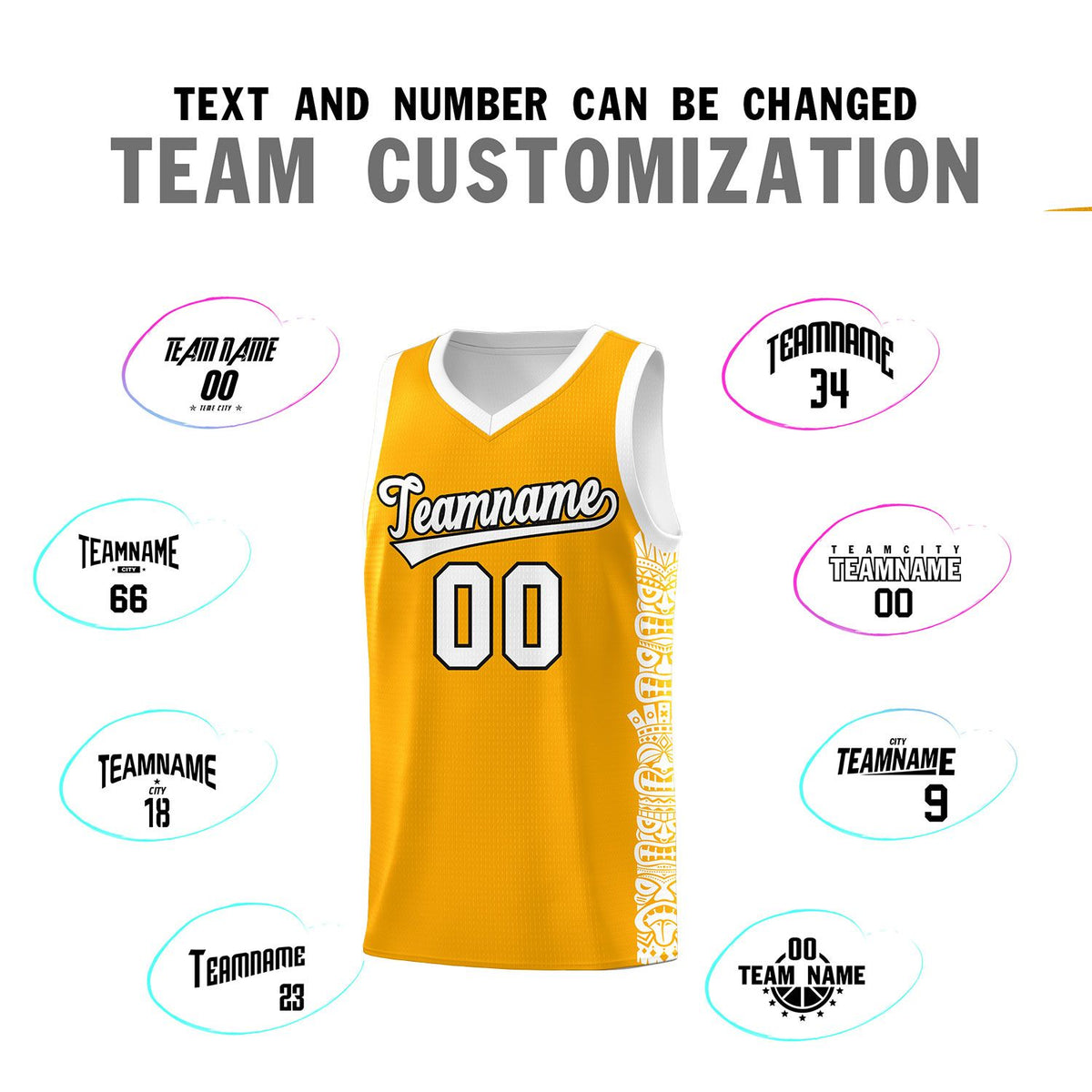 Custom Yellow White Personalized Indians Pattern Sets Sports Uniform Basketball Jersey
